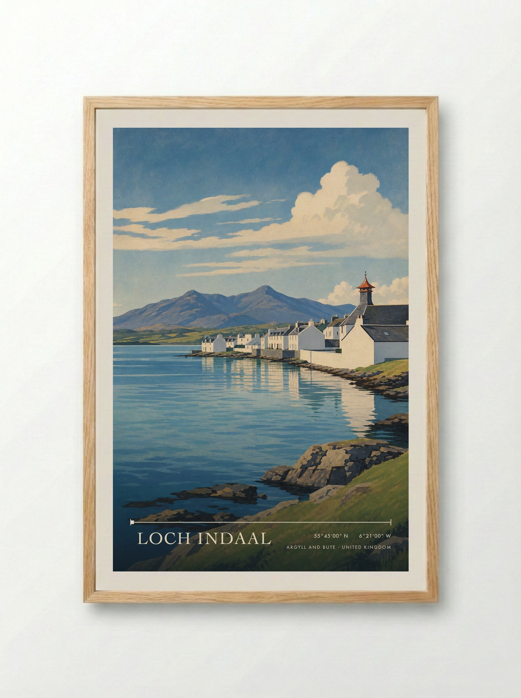 Loch Indaal Argyll and Bute United Kingdom Travel Poster - Framed Print Wood