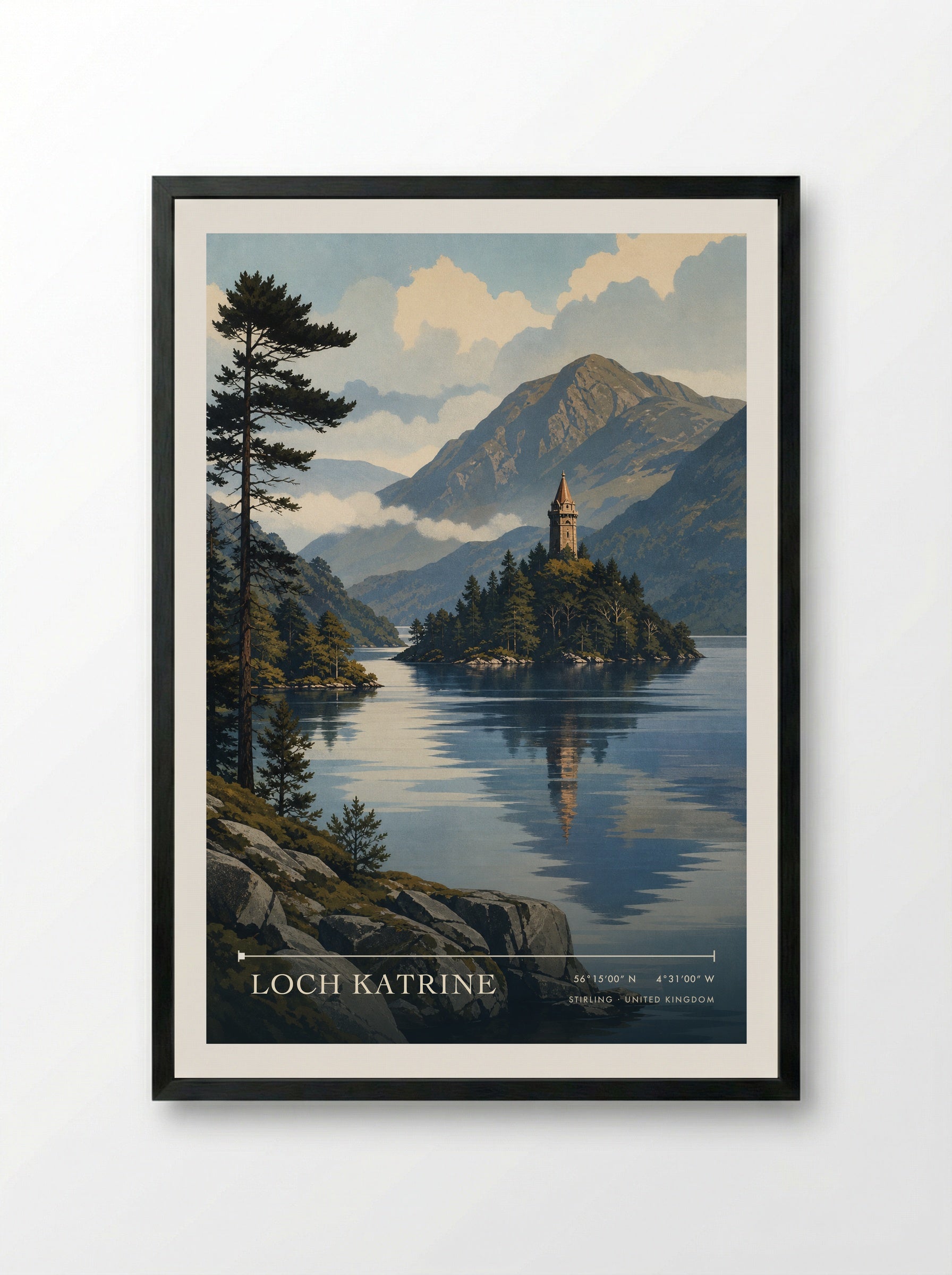 Loch Katrine Stirling United Kingdom Travel Poster - Framed Print Black