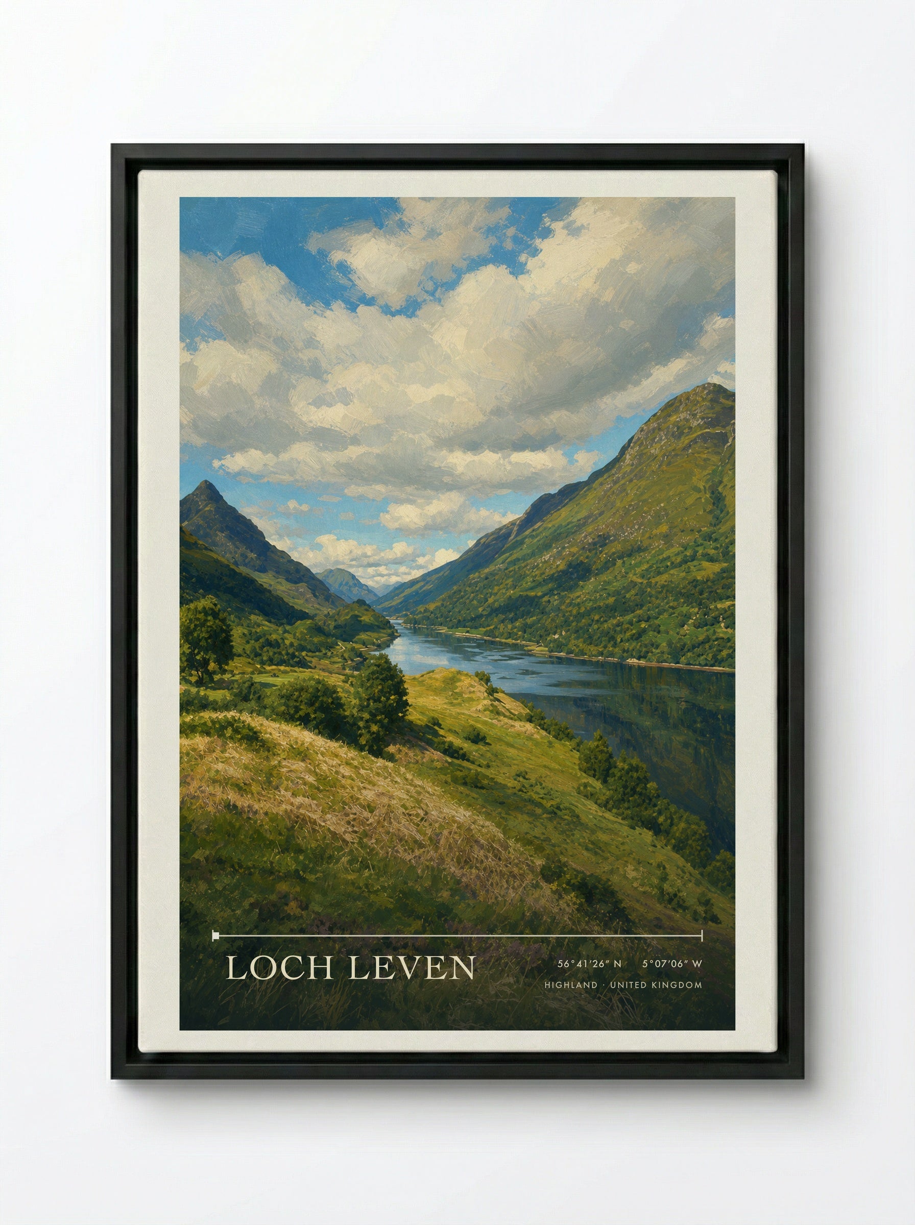 Loch Leven Highland United Kingdom Travel Poster - Framed Canvas Black