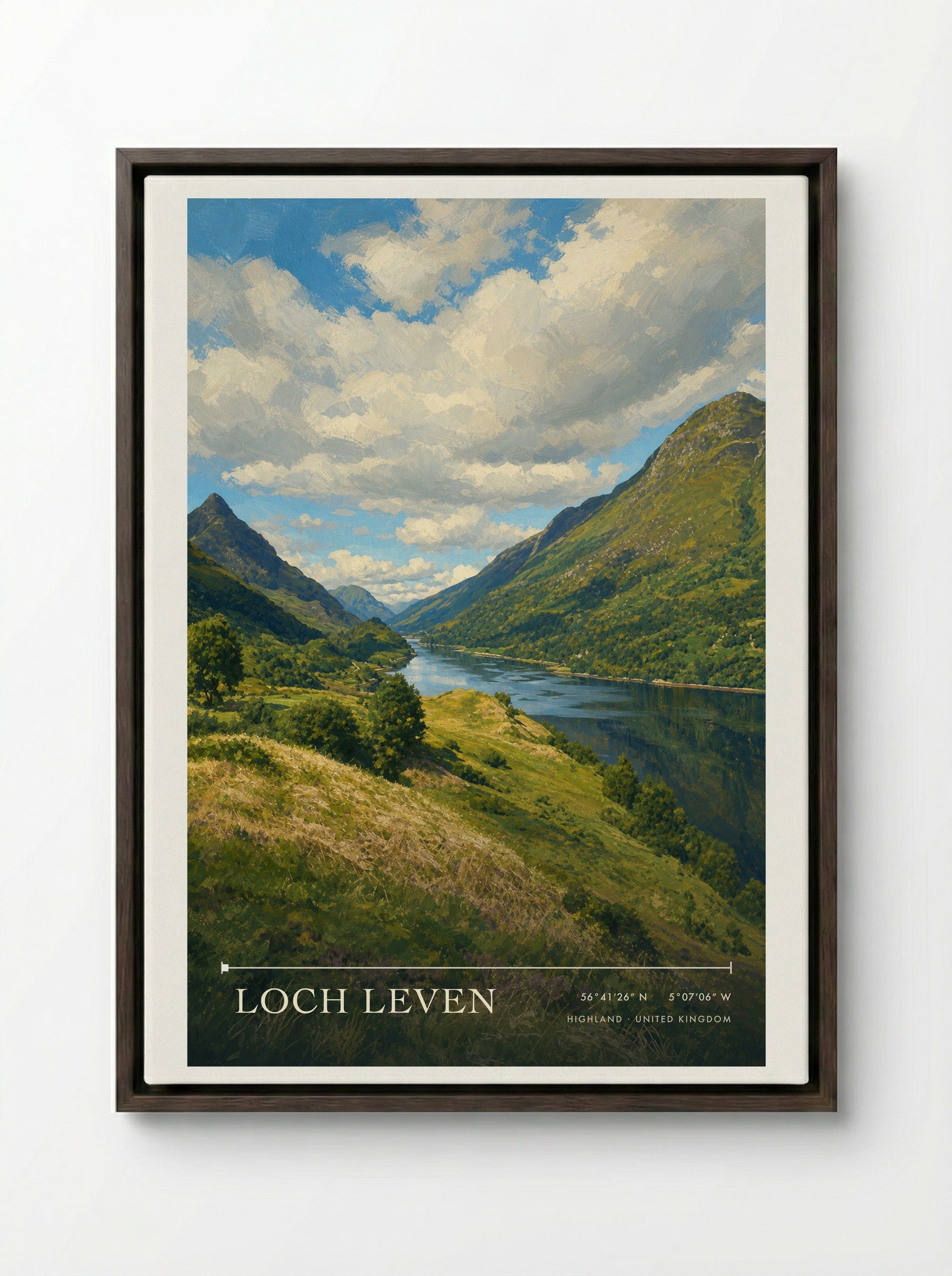 Loch Leven Highland United Kingdom Travel Poster - Framed Canvas Dark Wood