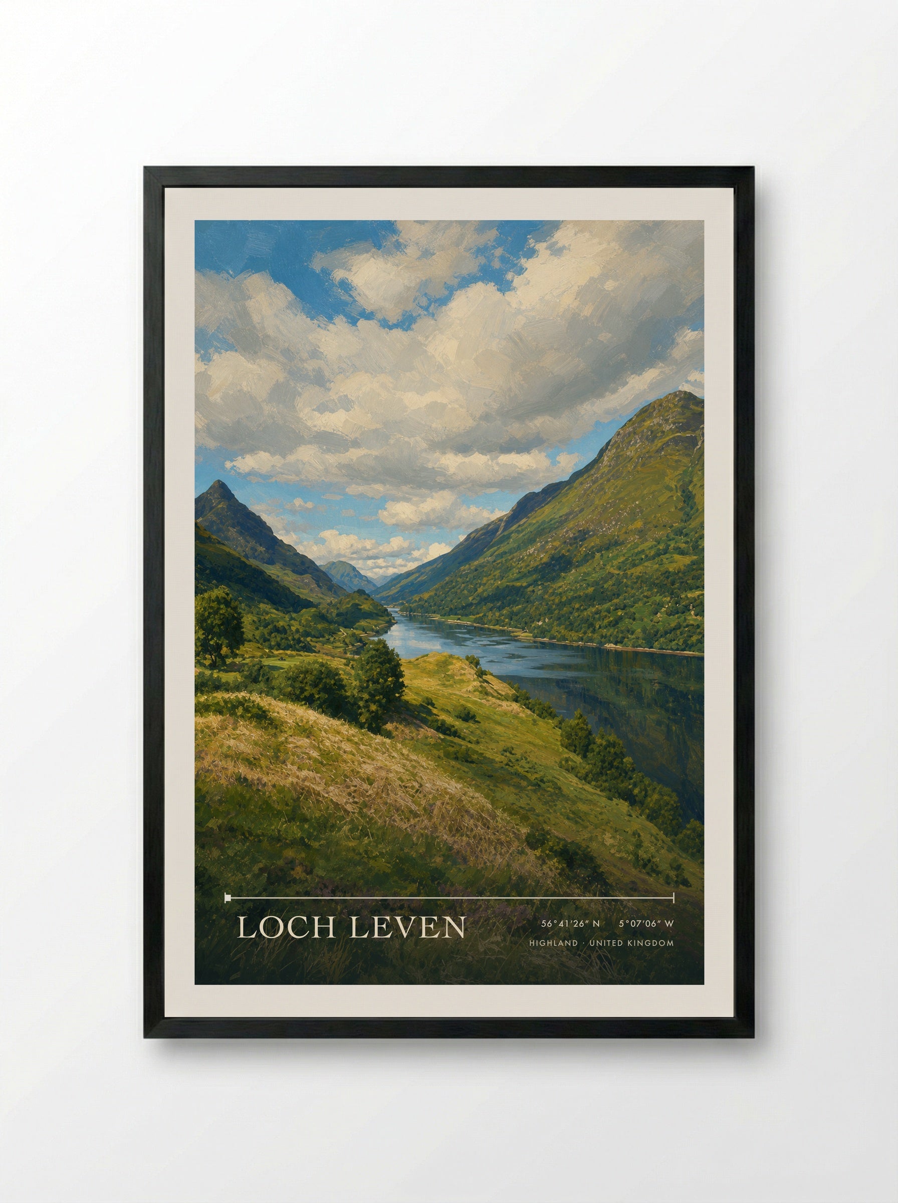 Loch Leven Highland United Kingdom Travel Poster - Framed Print Black
