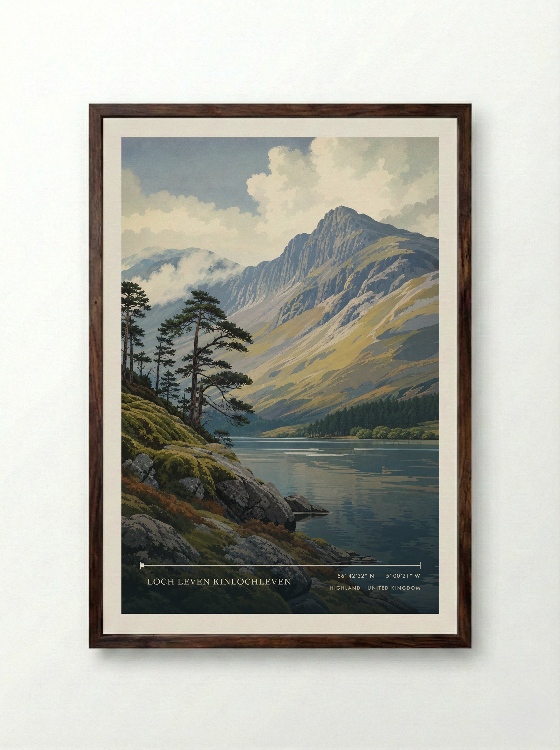Loch Leven Kinlochleven Highland United Kingdom Travel Poster - Framed Print Dark Wood