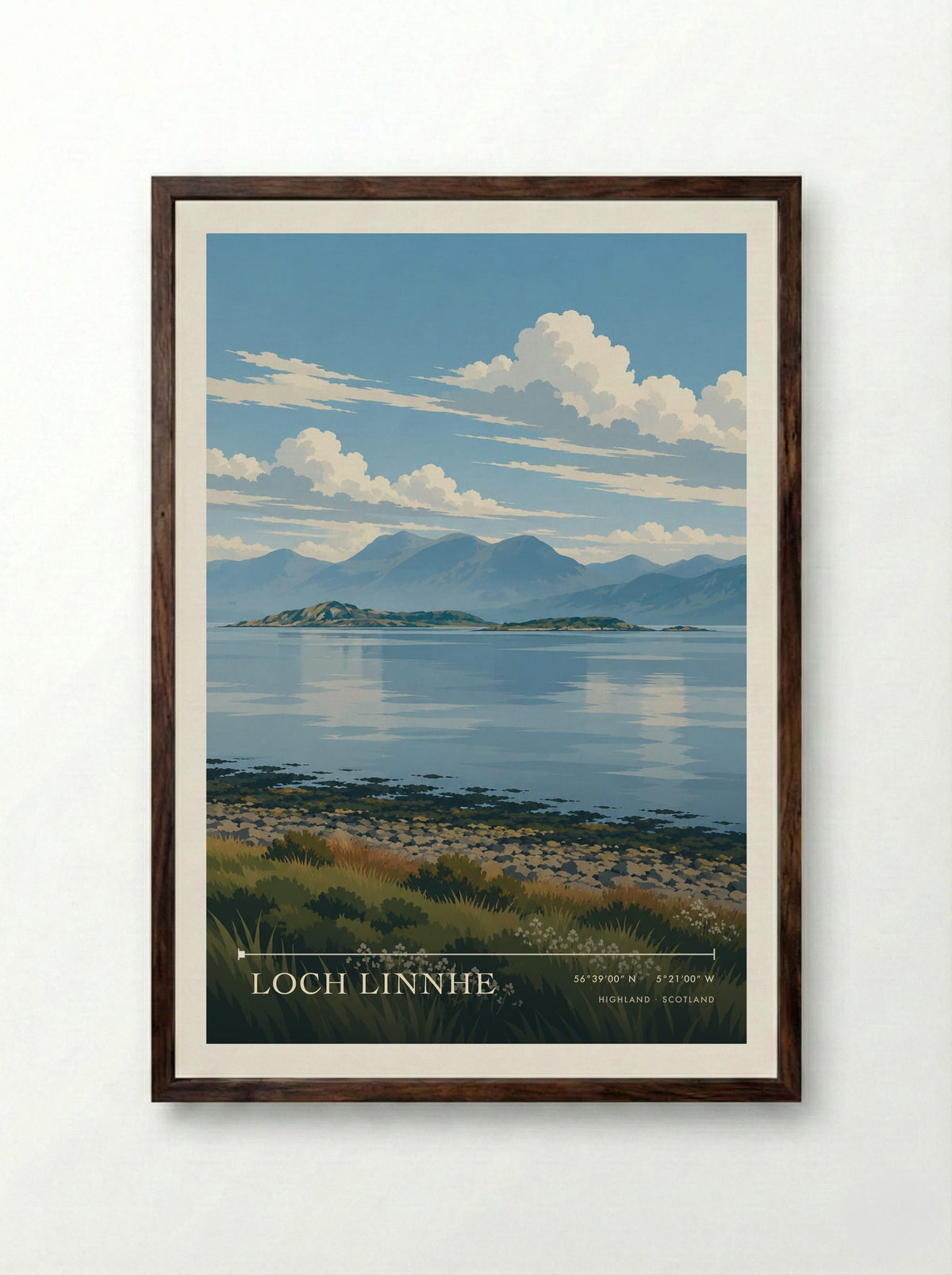 Loch Linnhe, Highland | Travel Poster - Framed Print Dark Wood