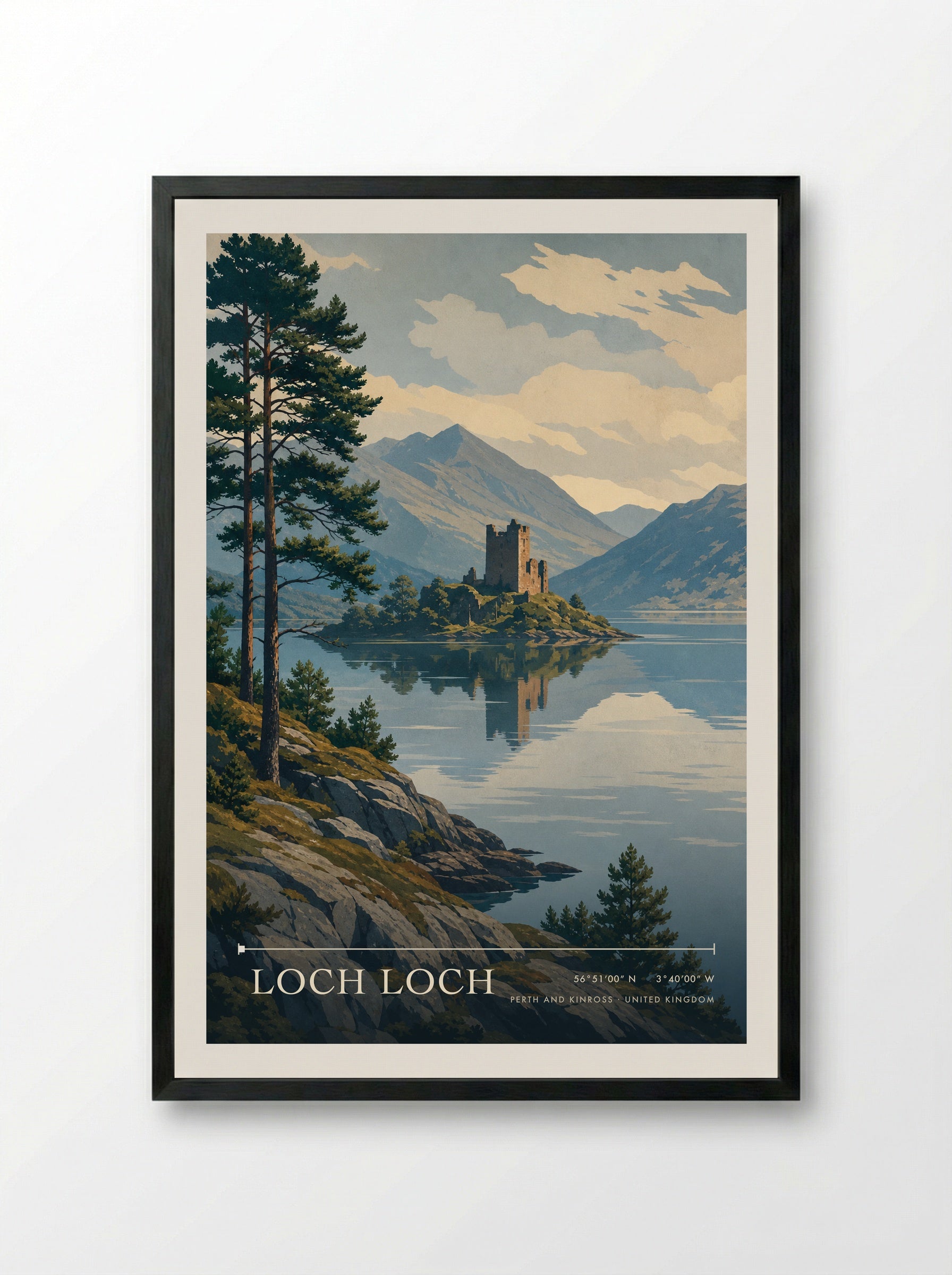 Loch Loch Perth and Kinross United Kingdom Travel Poster - Framed Print Black
