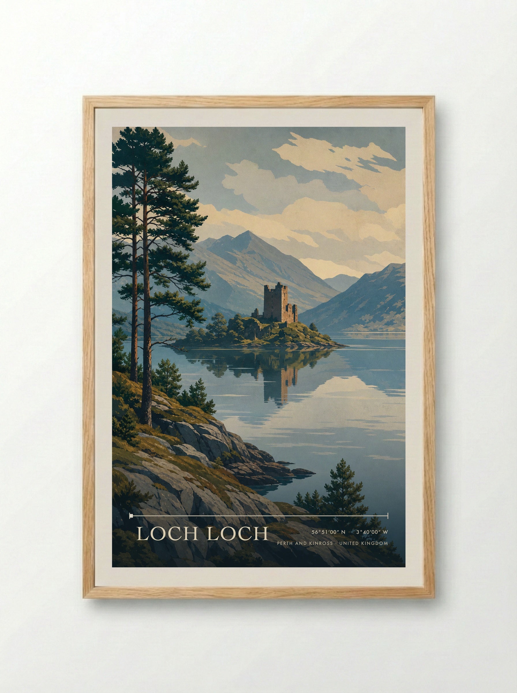 Loch Loch Perth and Kinross United Kingdom Travel Poster - Framed Print Wood