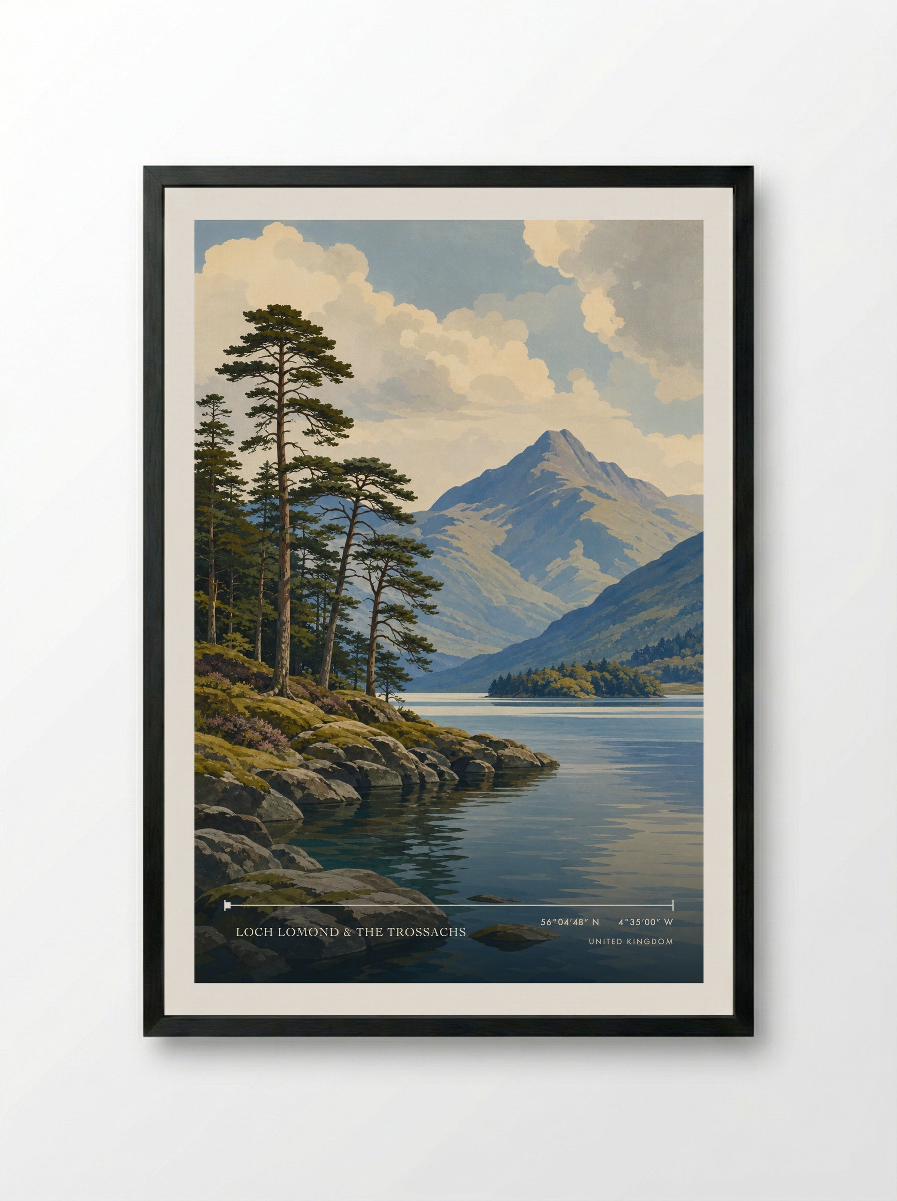 Loch Lomond & The Trossachs United Kingdom Travel Poster - Framed Print Black