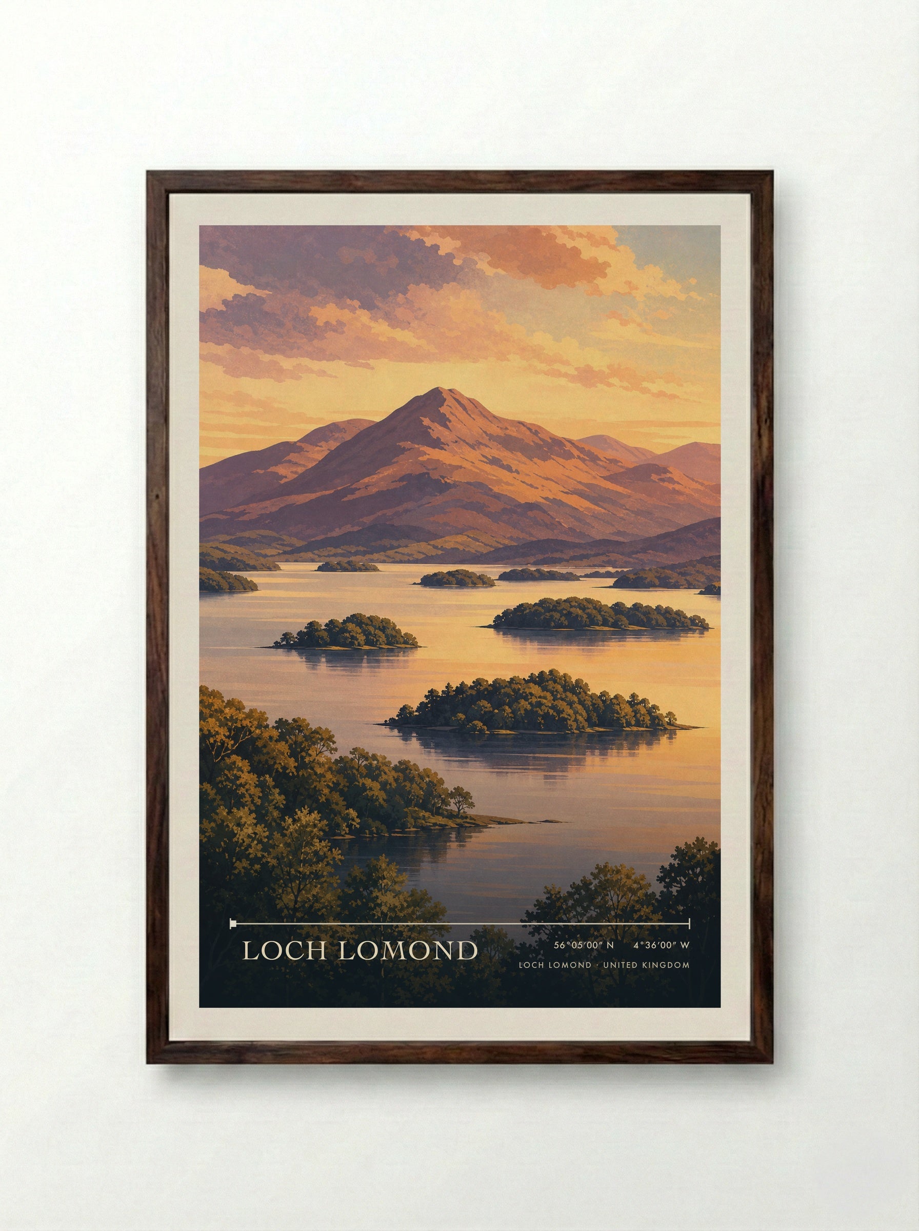 Loch Lomond United Kingdom Travel Poster - Framed Print Dark Wood