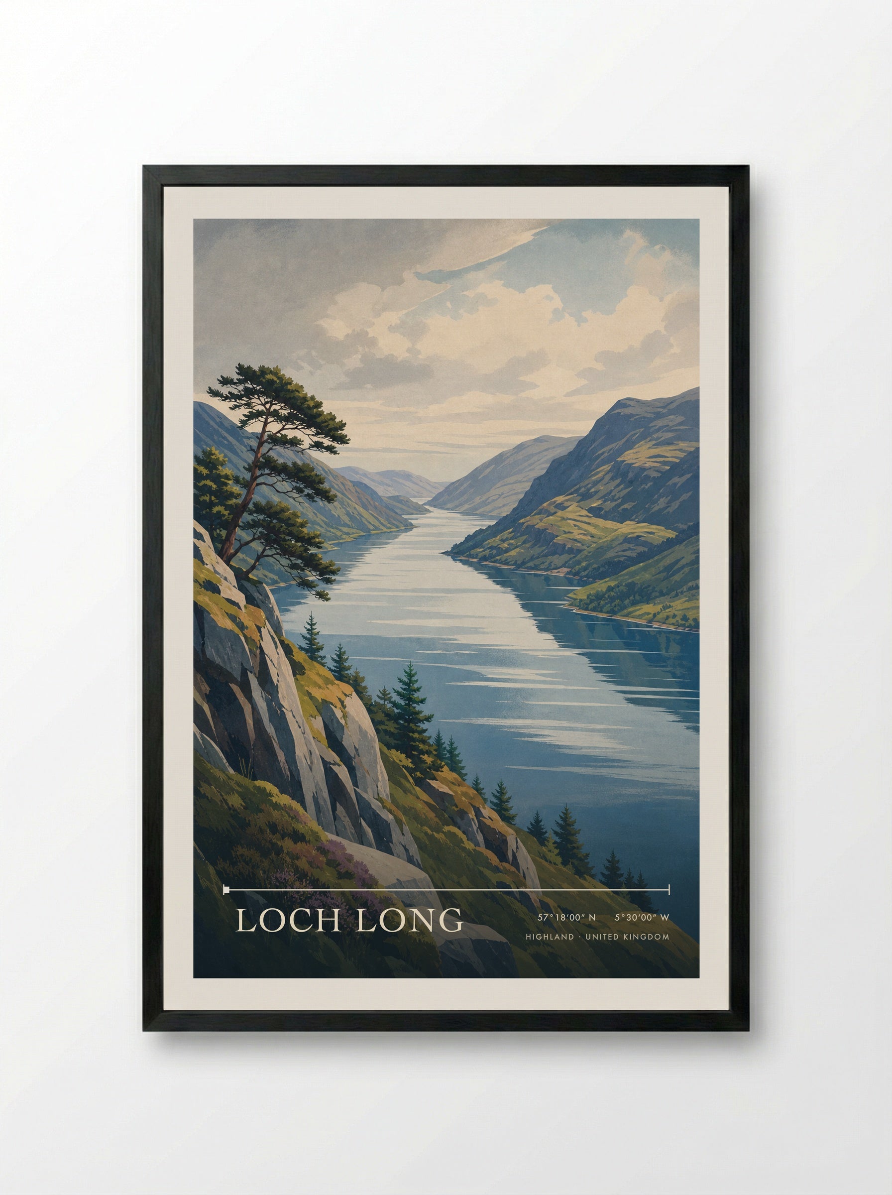 Loch Long Highland United Kingdom Travel Poster - Framed Print Black