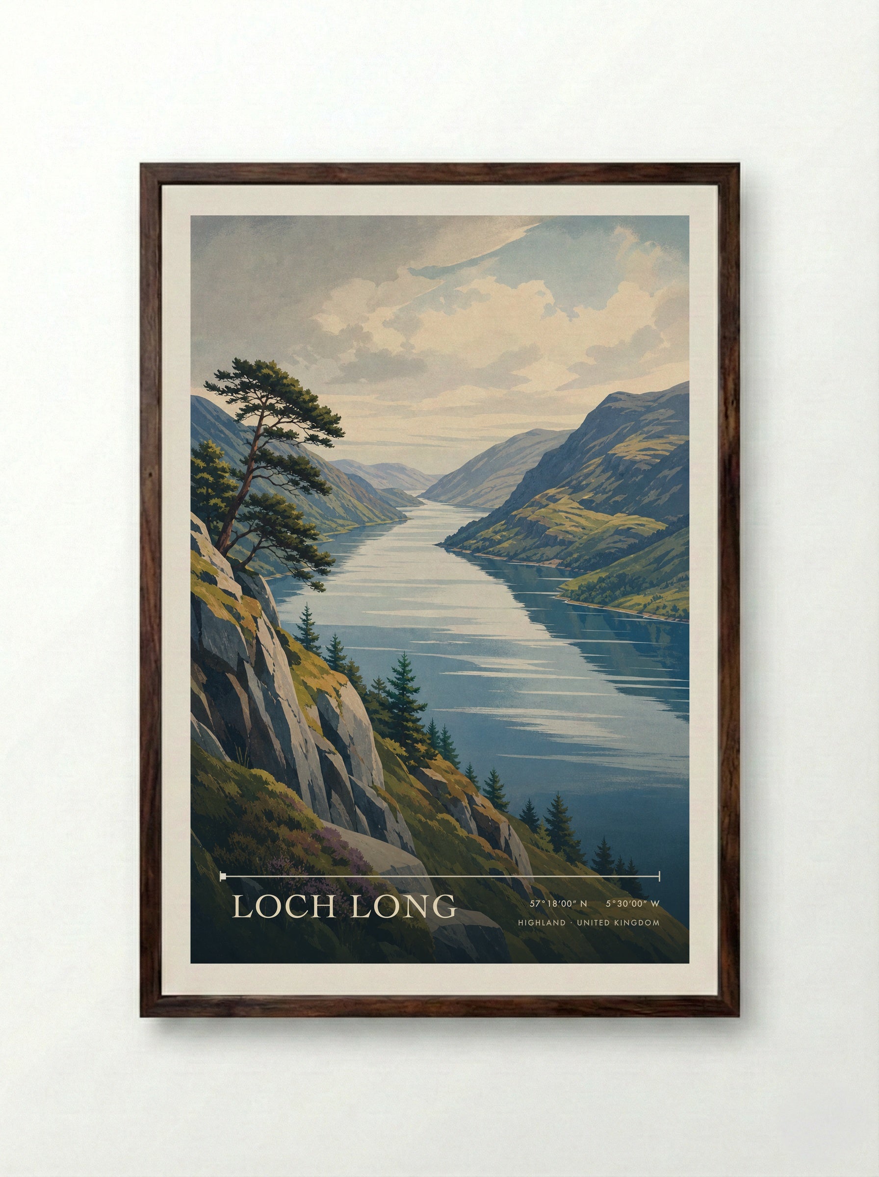 Loch Long Highland United Kingdom Travel Poster - Framed Print Dark Wood