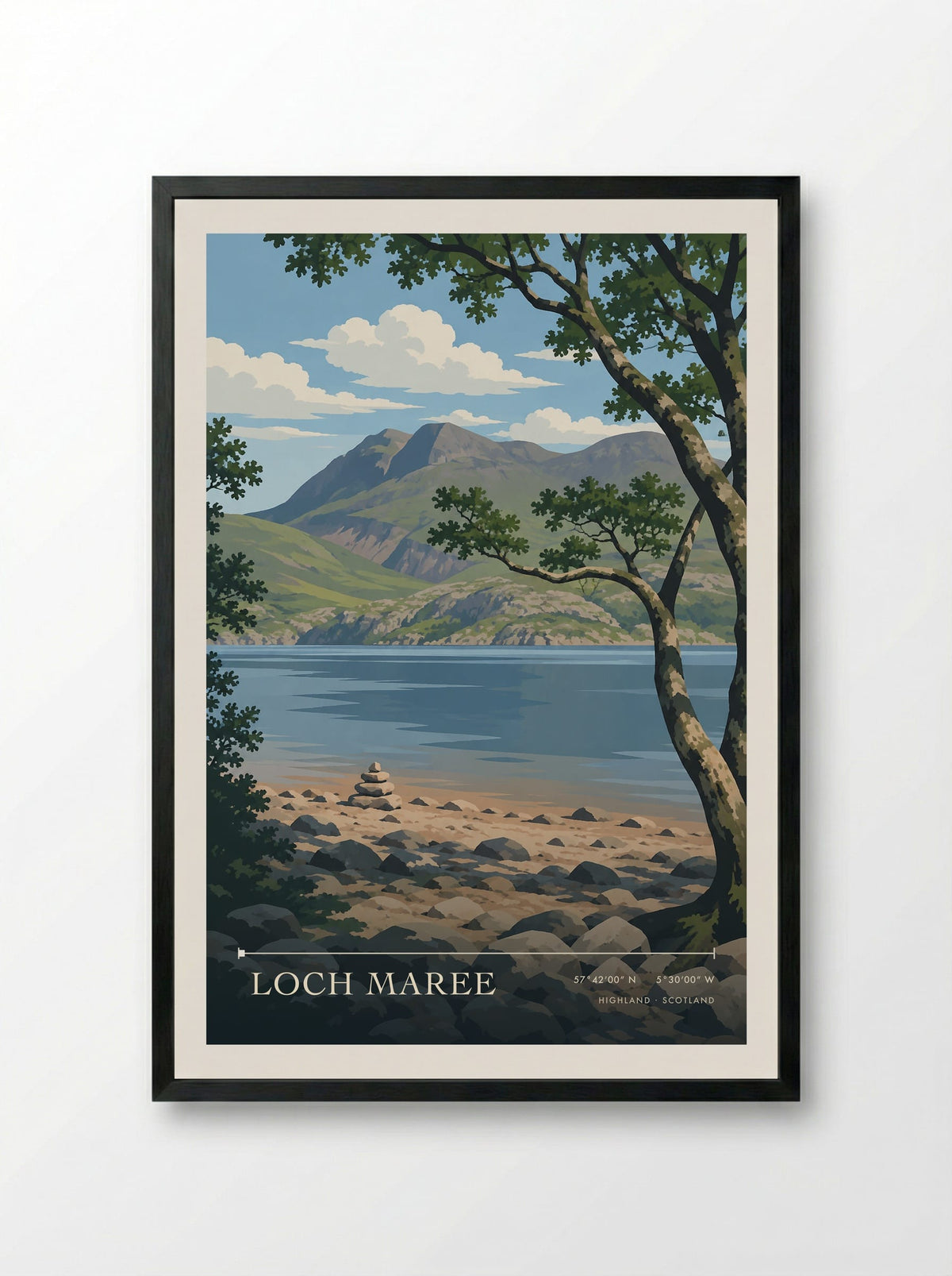 Loch Maree, Highland | Travel Poster - Framed Print Black