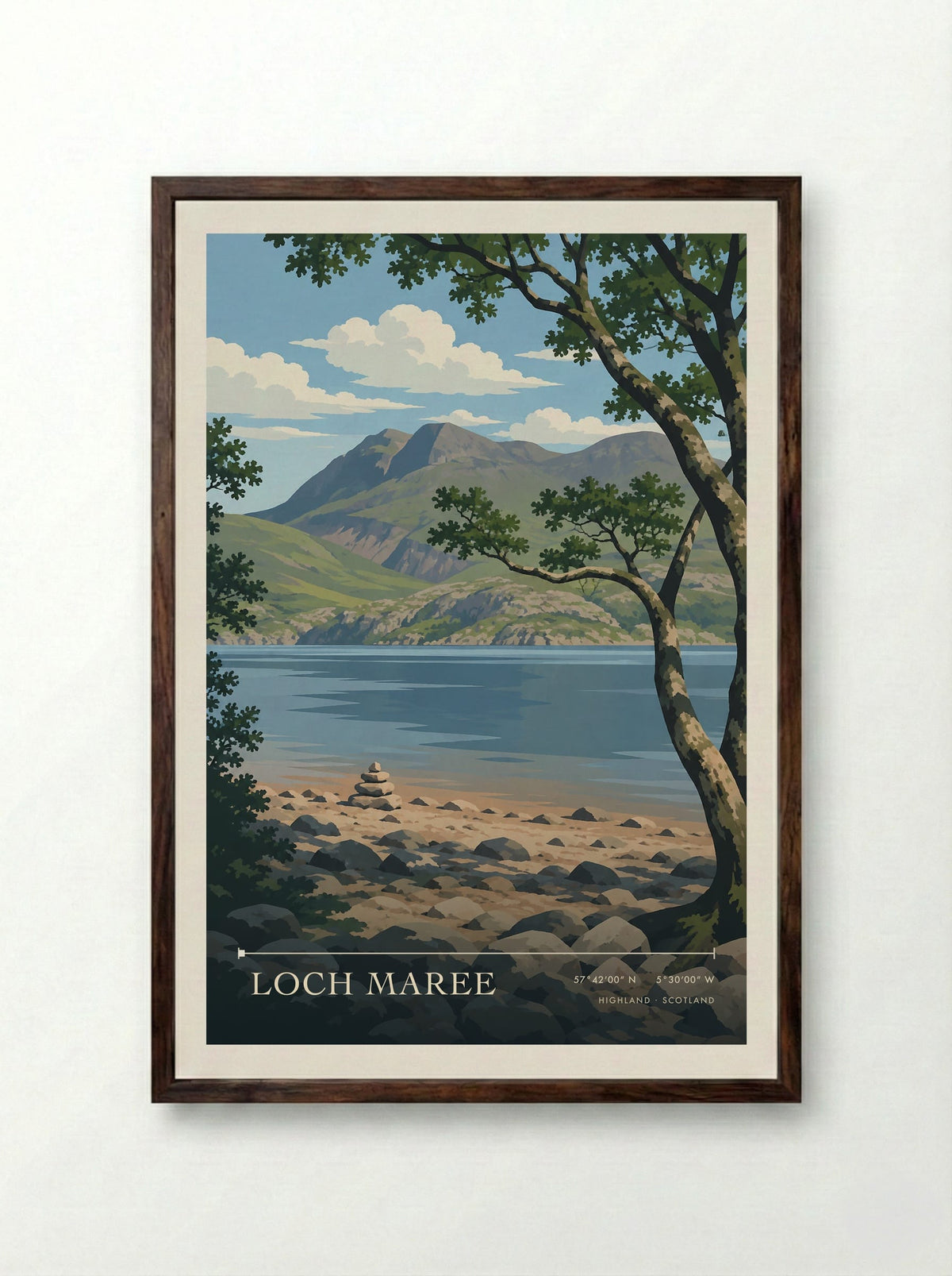 Loch Maree, Highland | Travel Poster - Framed Print Dark Wood