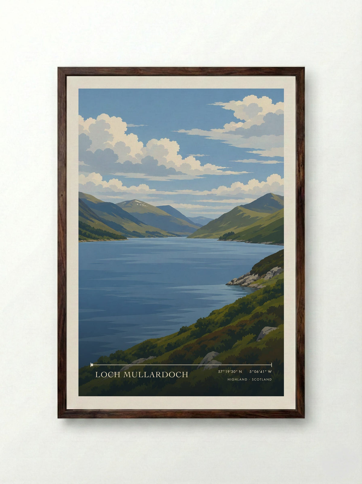 Loch Mullardoch, Highland | Travel Poster - Framed Print Dark Wood