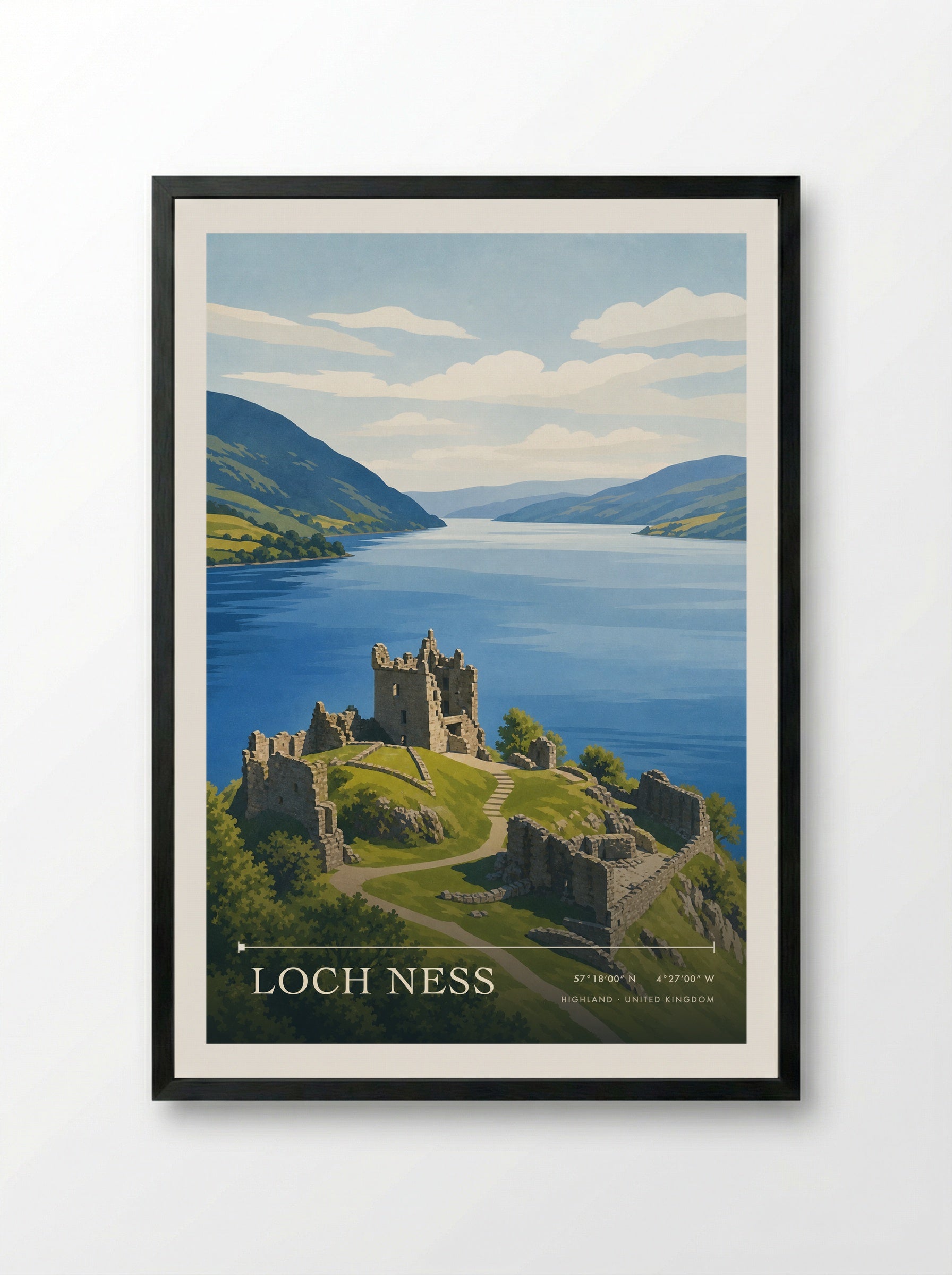 Loch Ness Highland United Kingdom Travel Poster - Framed Print Black