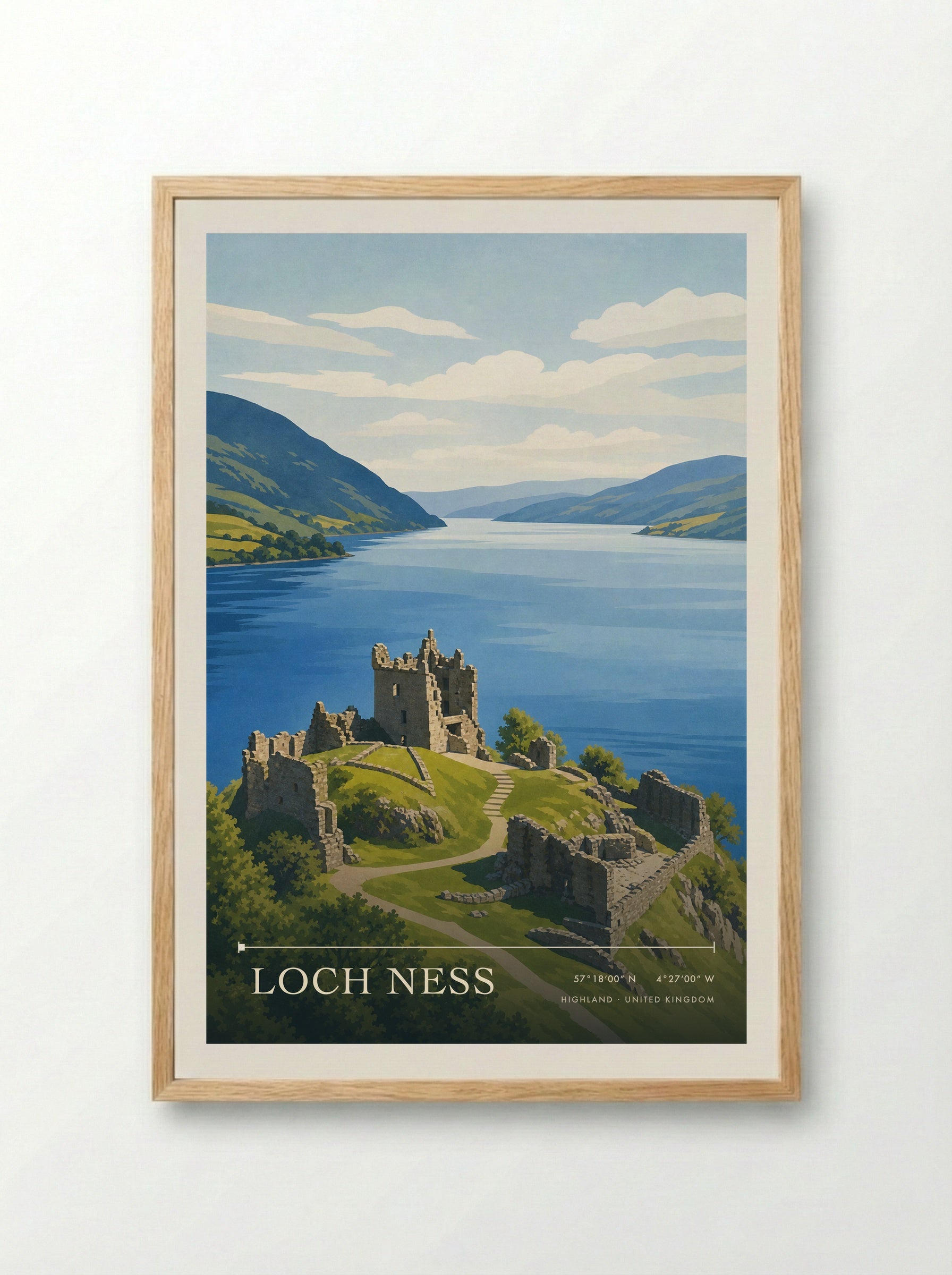 Loch Ness Highland United Kingdom Travel Poster - Framed Print Wood