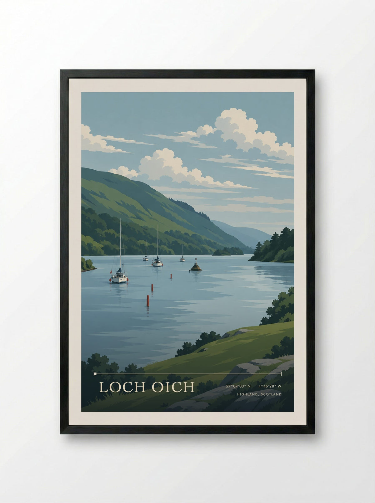 Loch Oich, Highland, Scotland | Travel Poster - Framed Print Black