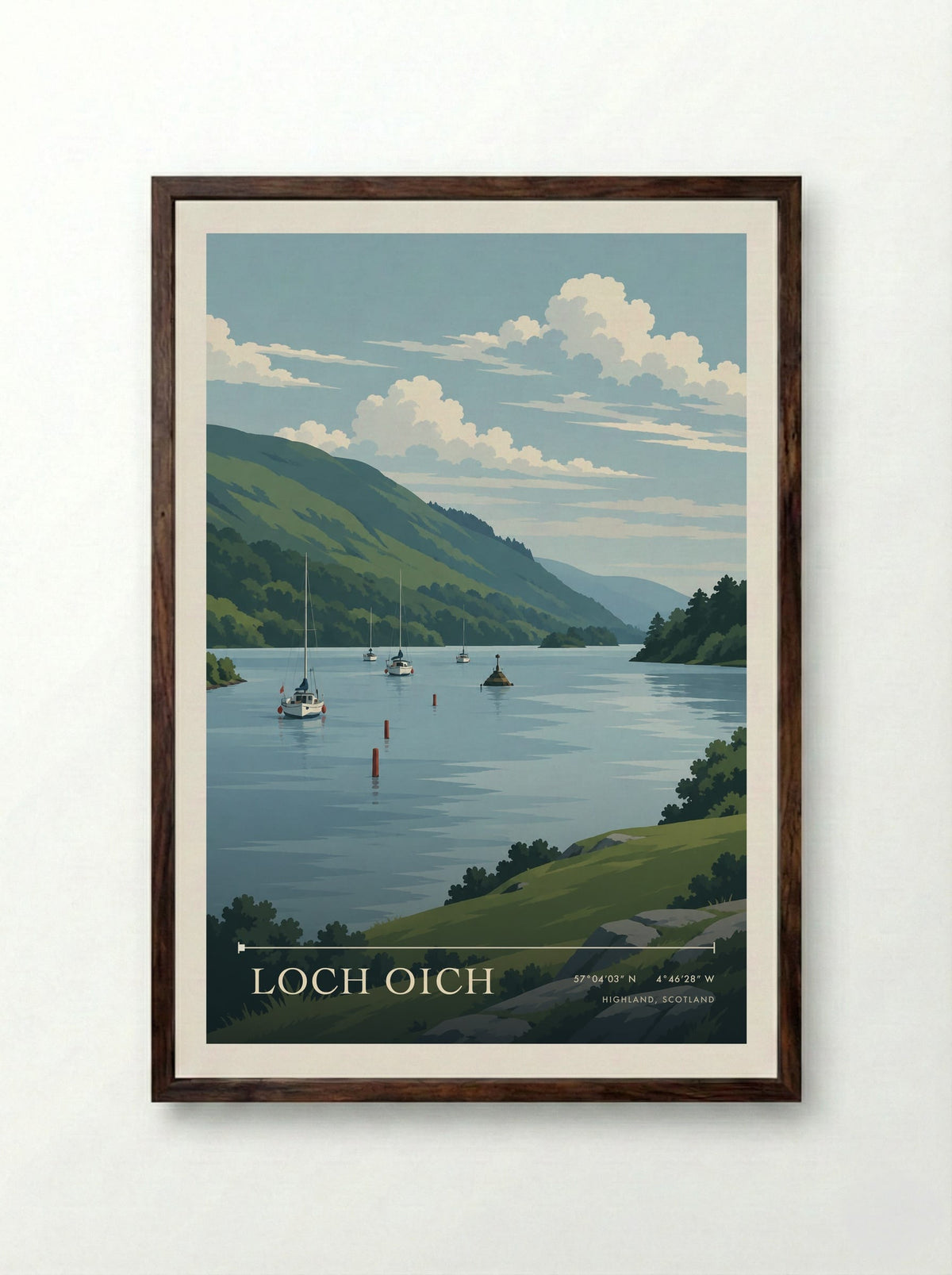 Loch Oich, Highland, Scotland | Travel Poster - Framed Print Dark Wood