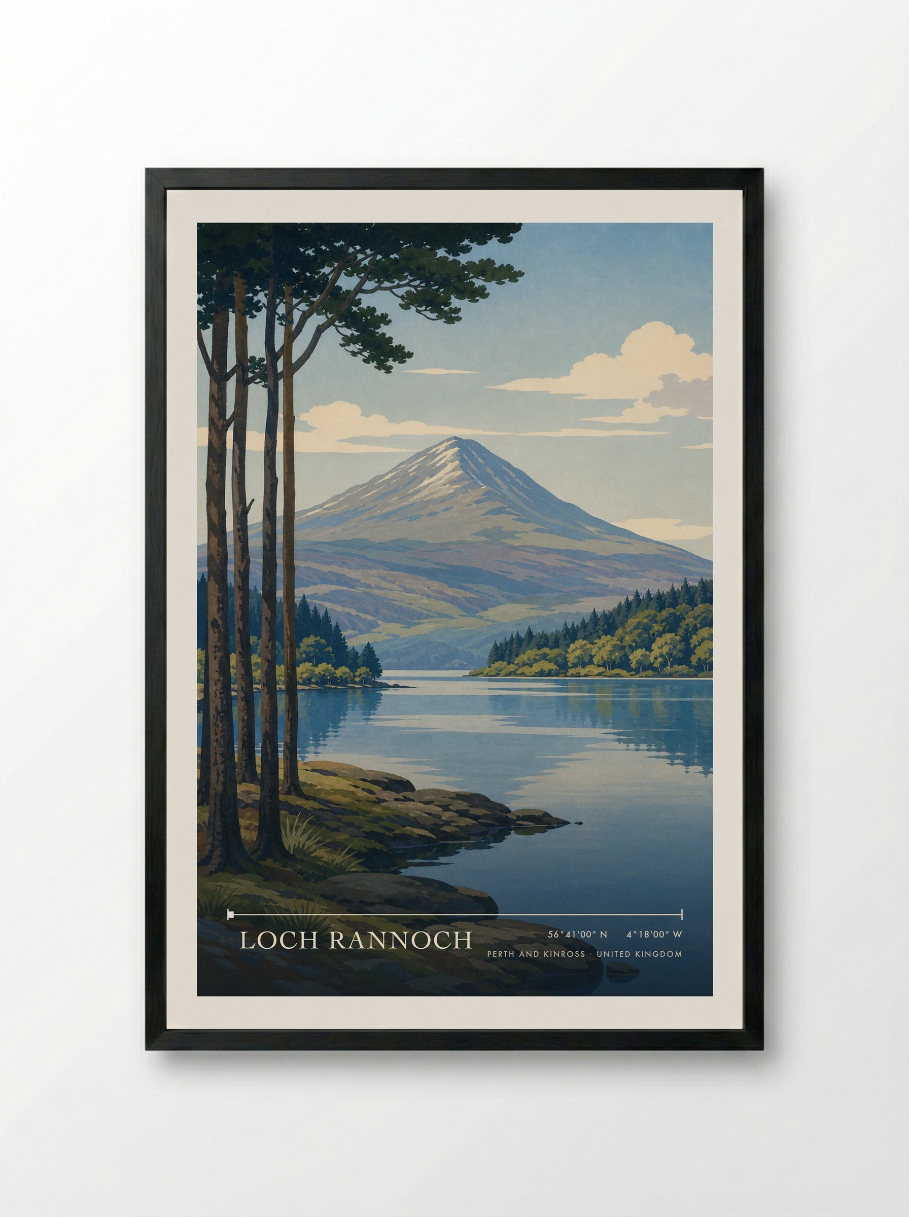 Loch Rannoch Perth and Kinross United Kingdom Travel Poster - Framed Print Black