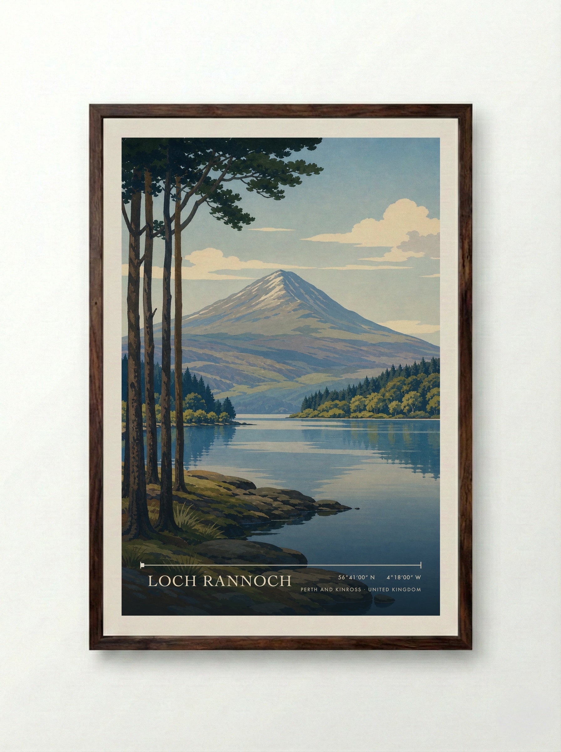 Loch Rannoch Perth and Kinross United Kingdom Travel Poster - Framed Print Dark Wood
