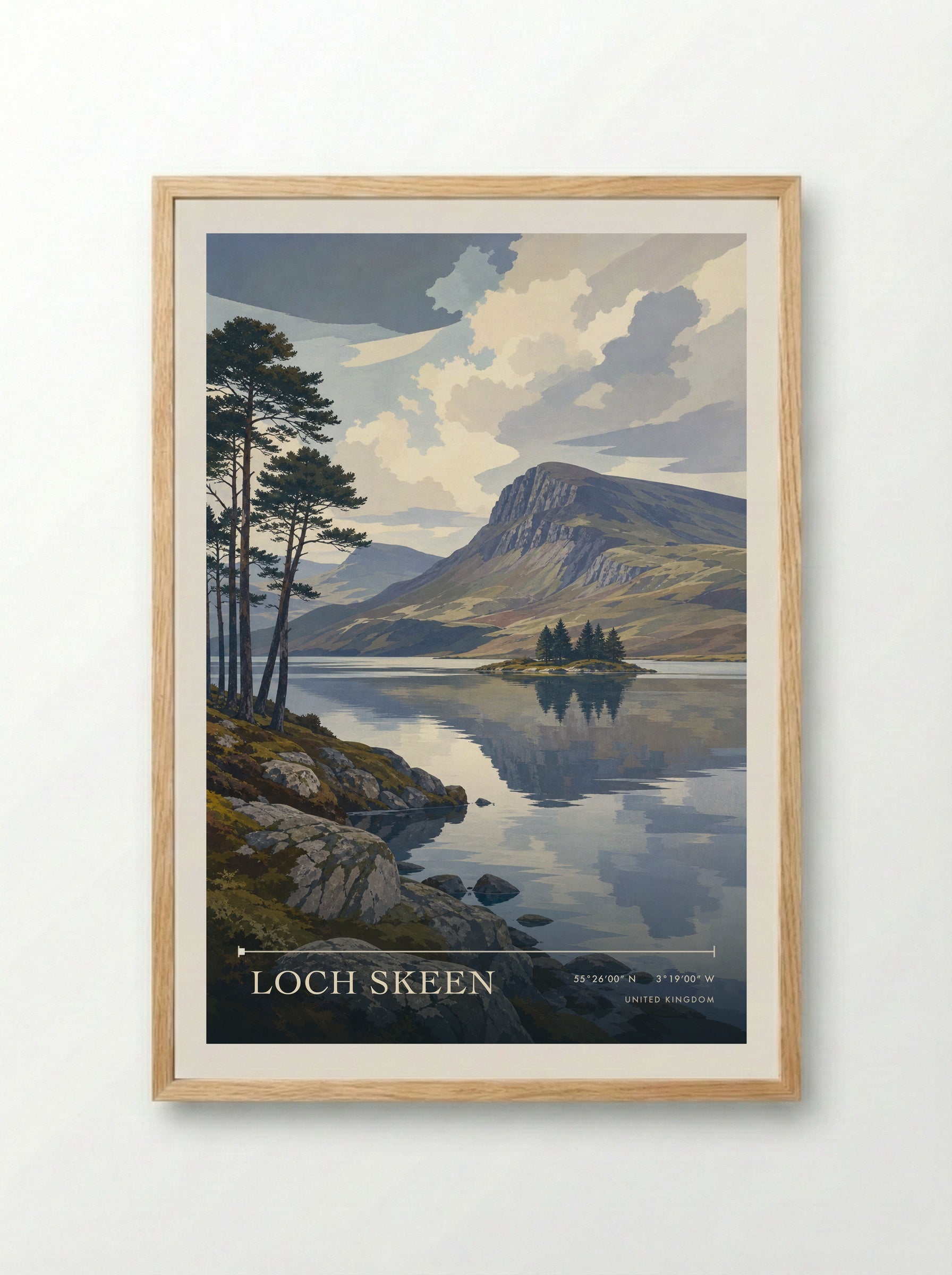 Loch Skeen United Kingdom Travel Poster - Framed Print Wood