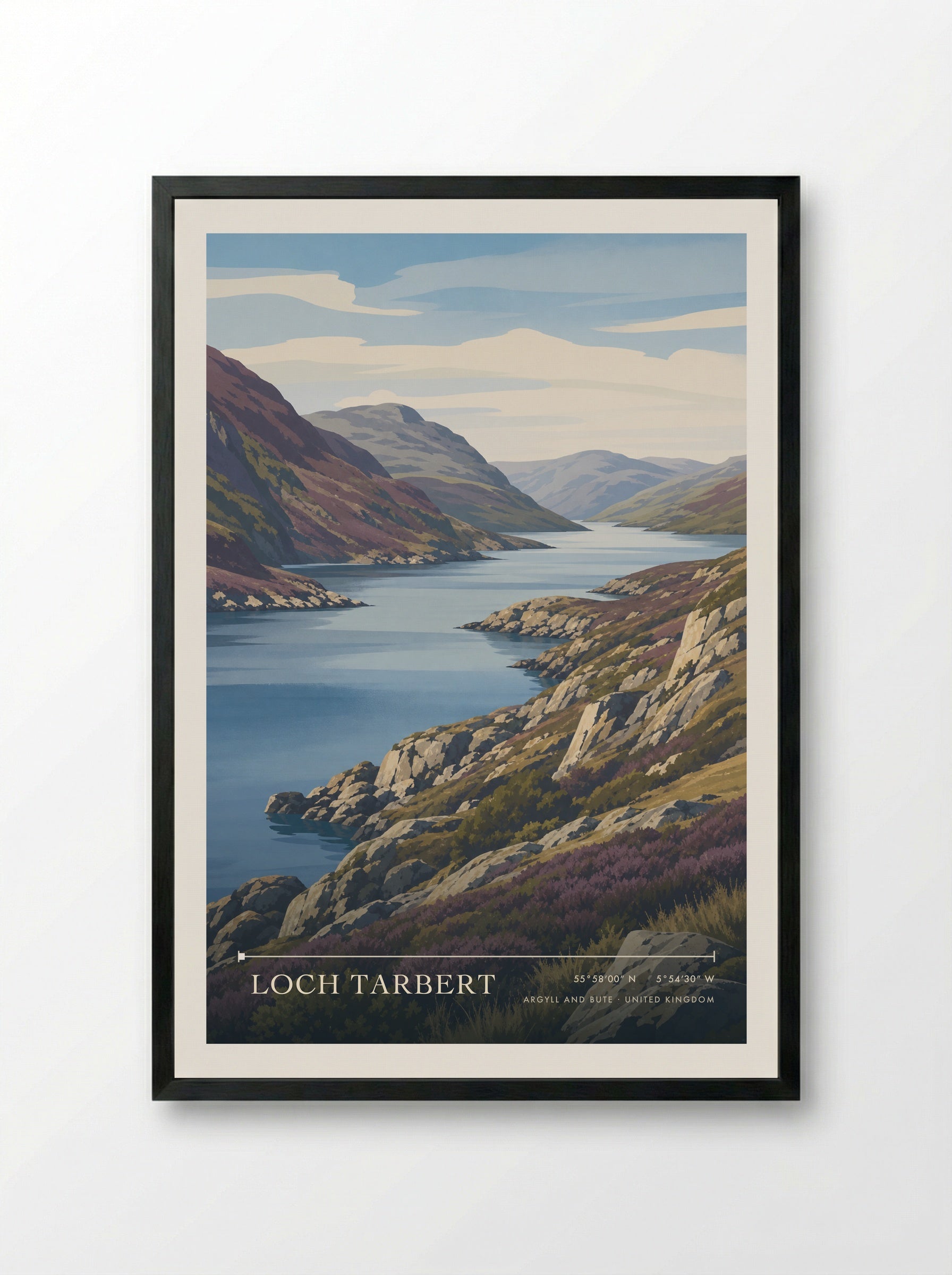 Loch Tarbert Argyll and Bute United Kingdom Travel Poster - Framed Print Black