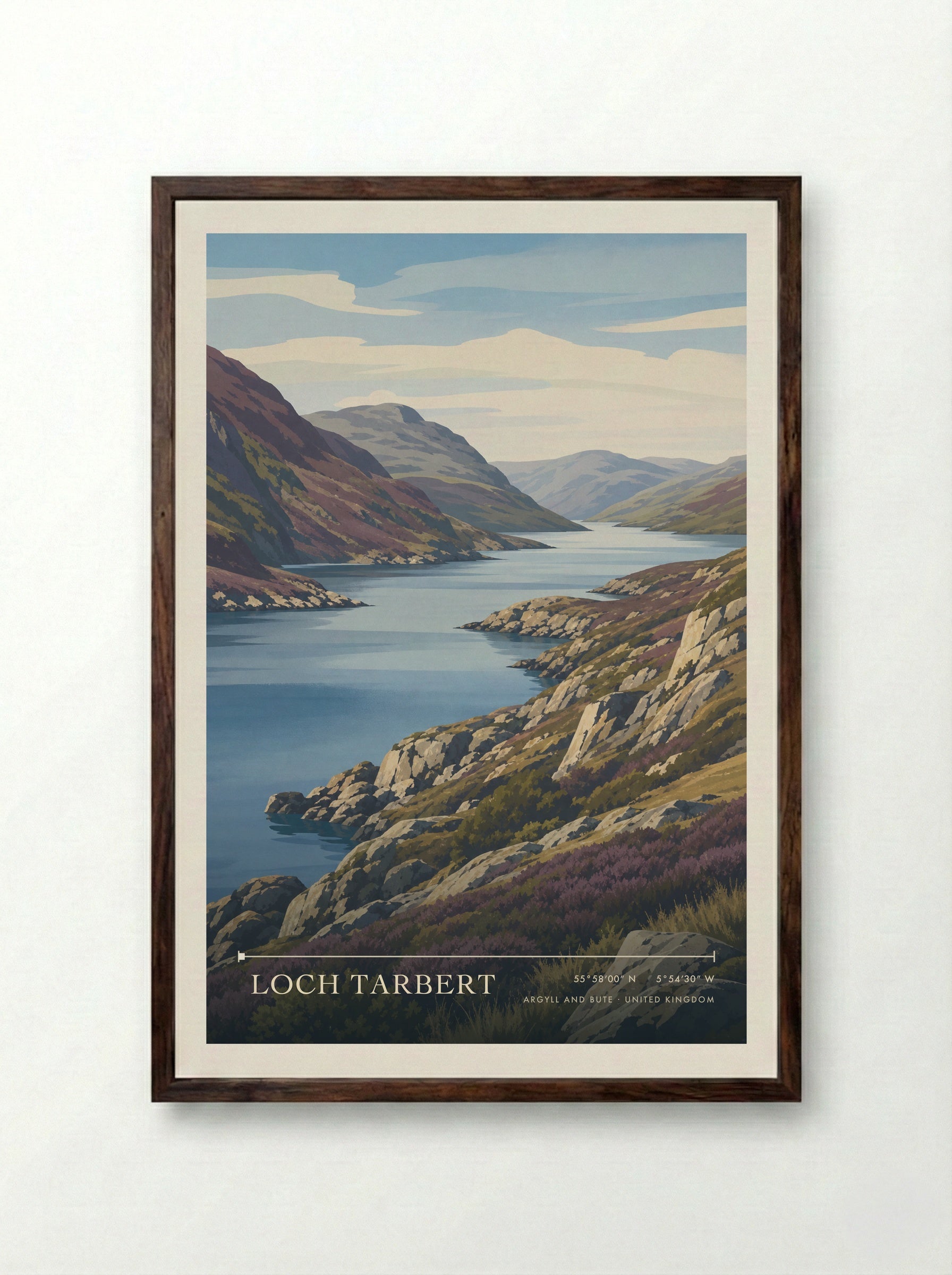 Loch Tarbert Argyll and Bute United Kingdom Travel Poster - Framed Print Dark Wood