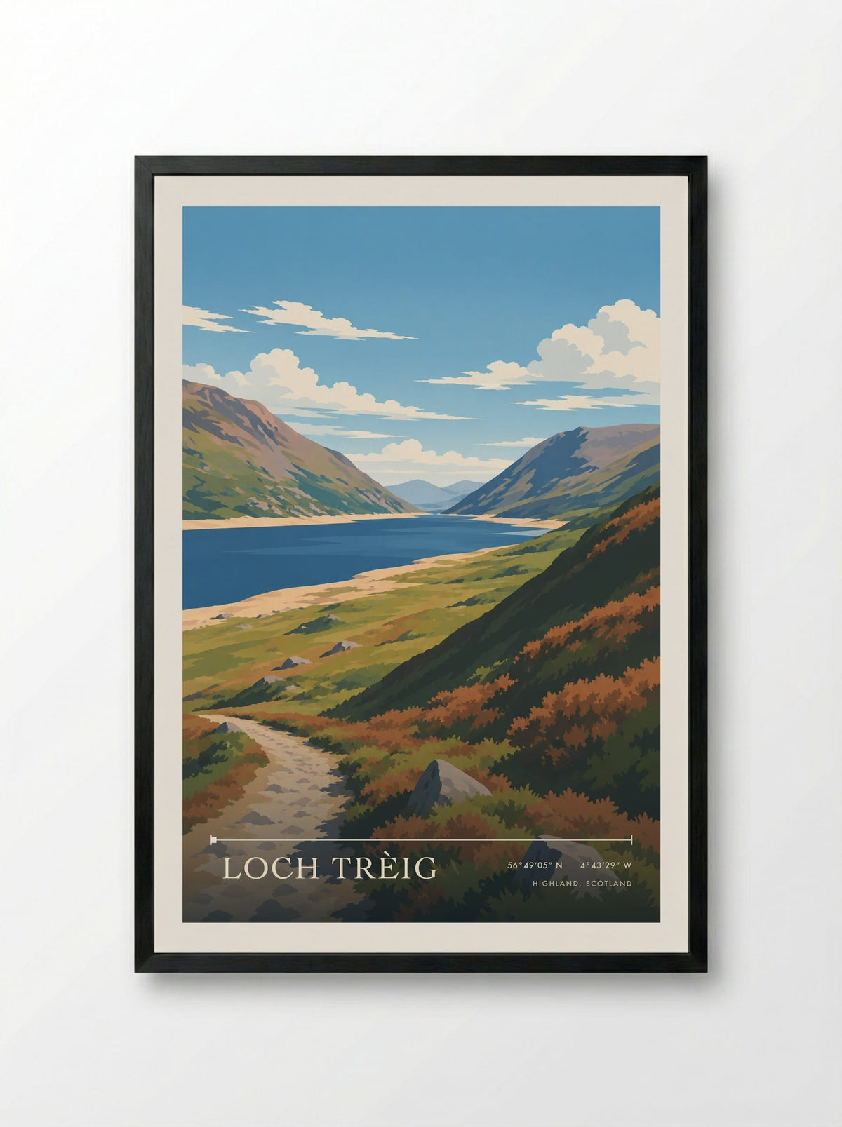 Loch Trèig, Highland, Scotland | Travel Poster - Framed Print Black