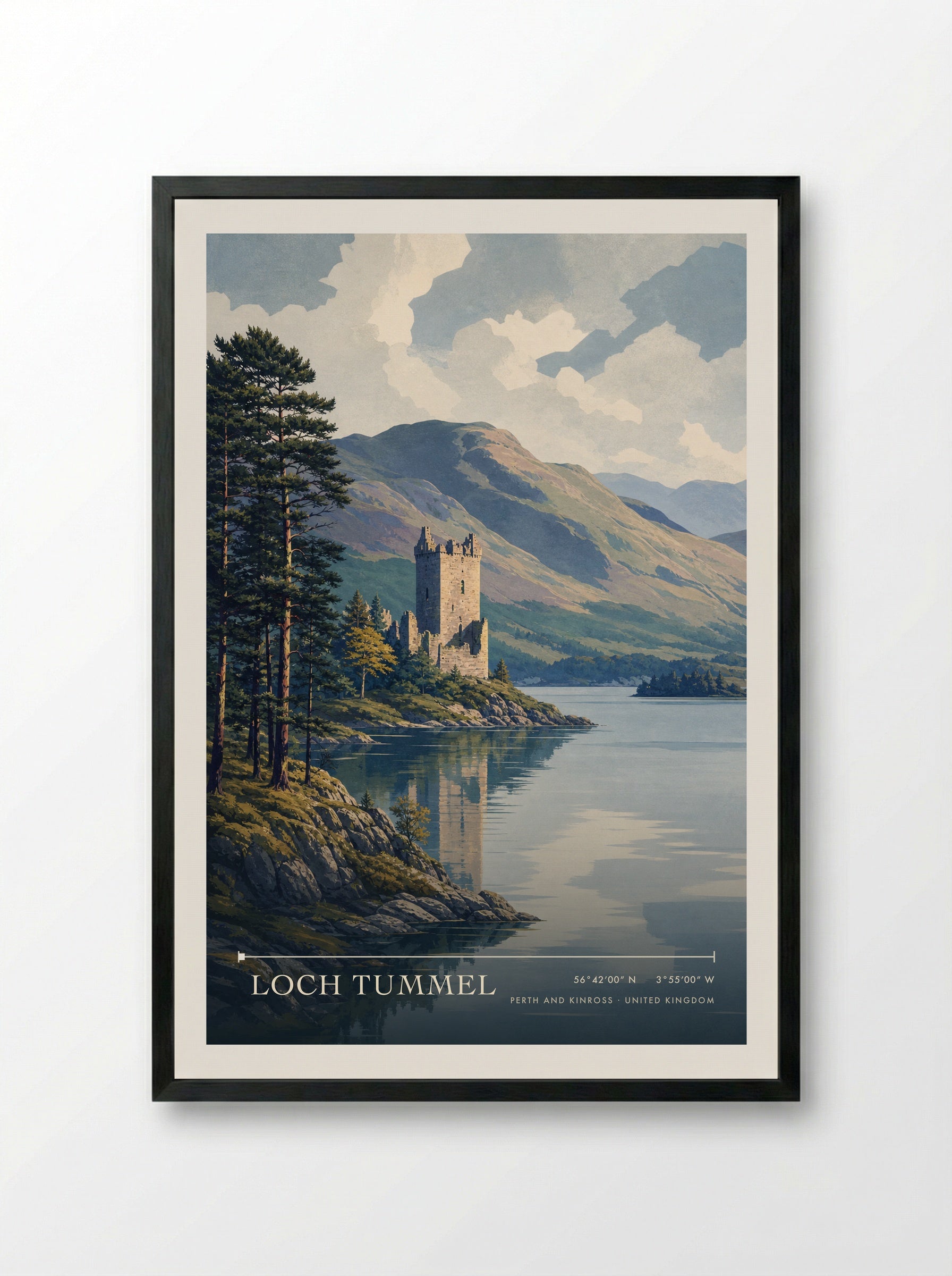 Loch Tummel Perth and Kinross United Kingdom Travel Poster - Framed Print Black