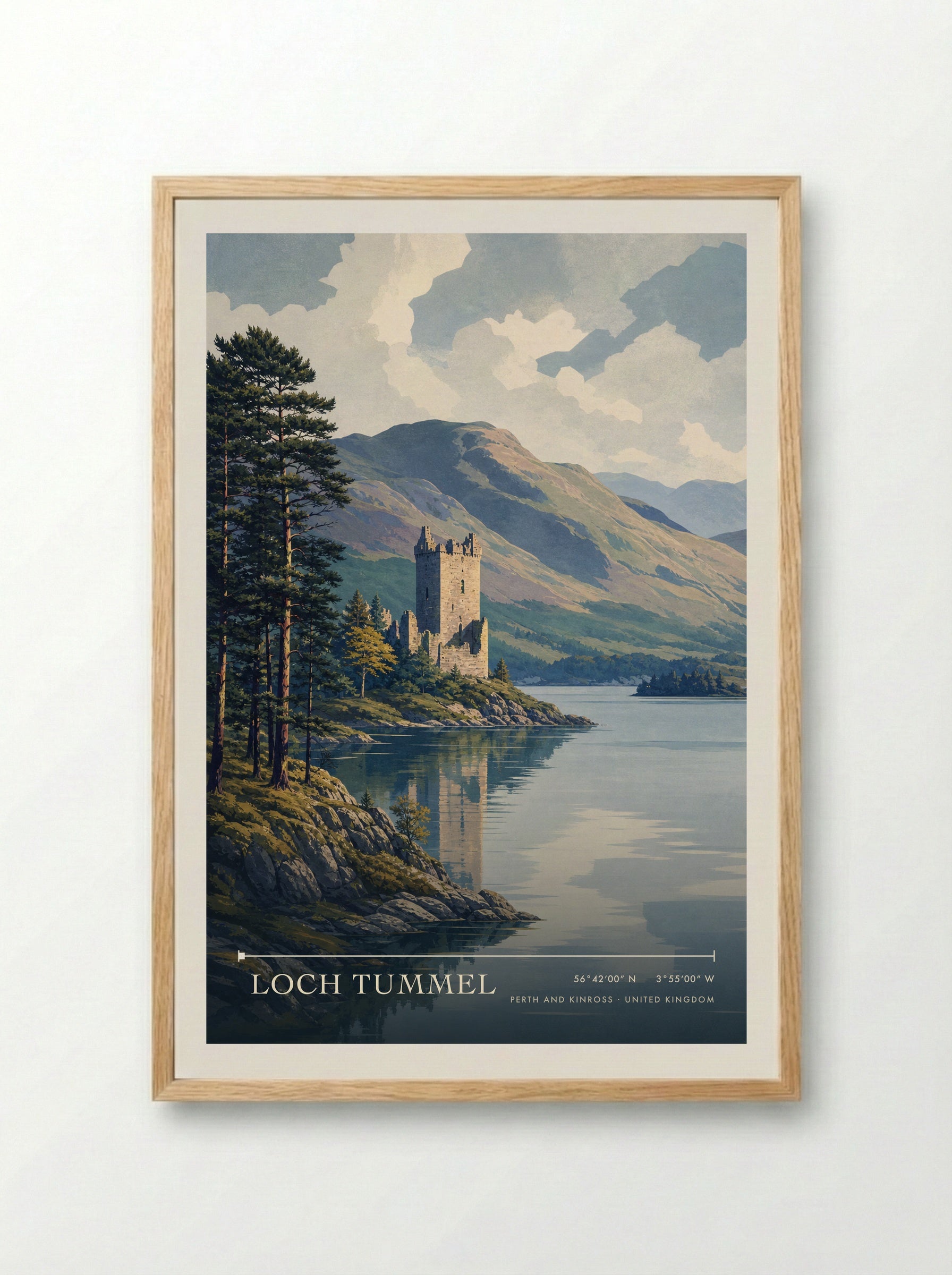 Loch Tummel Perth and Kinross United Kingdom Travel Poster - Framed Print Wood