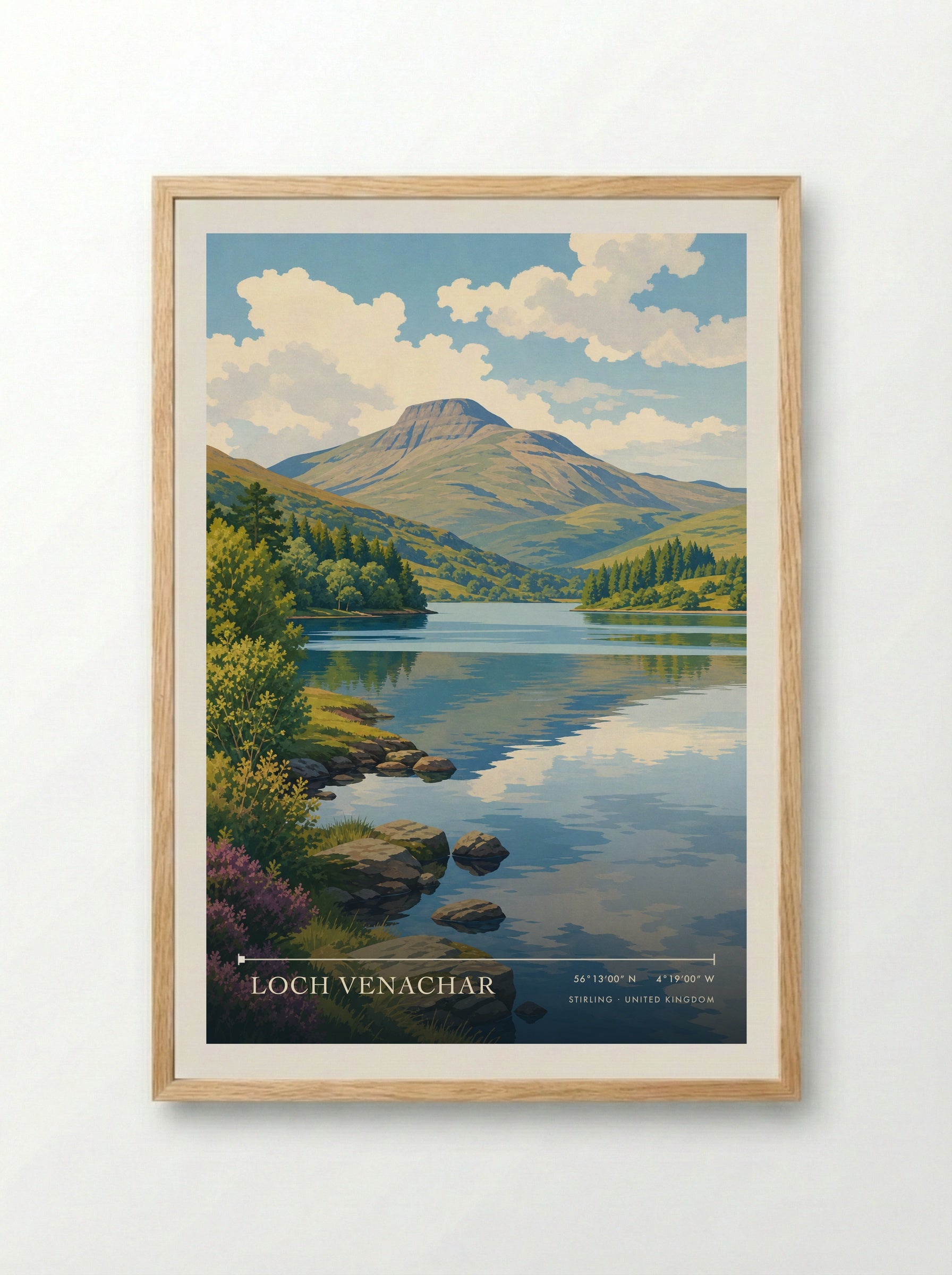 Loch Venachar Stirling United Kingdom Travel Poster - Framed Print Wood