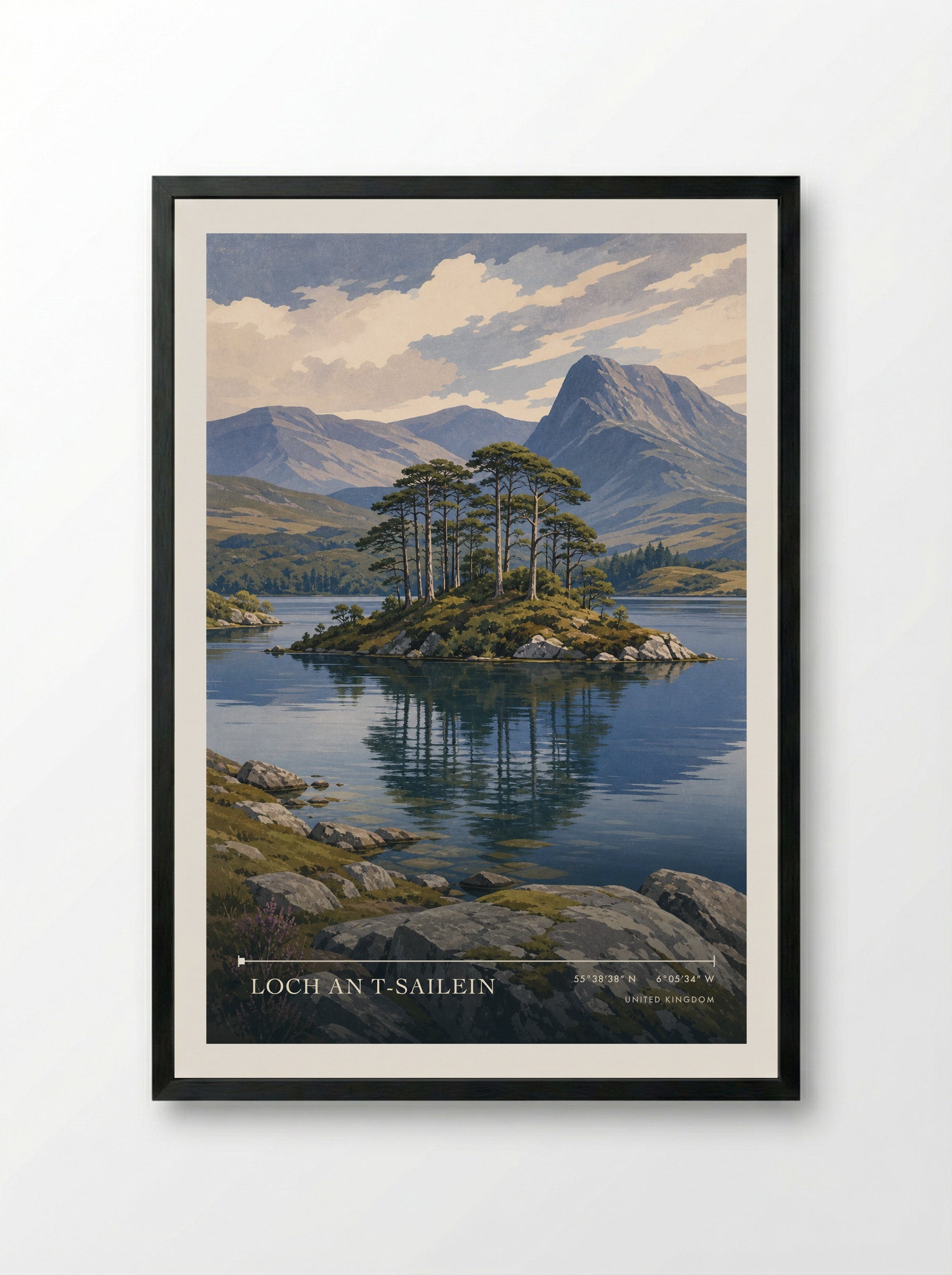Loch an t-Sailein United Kingdom Travel Poster - Framed Print Black