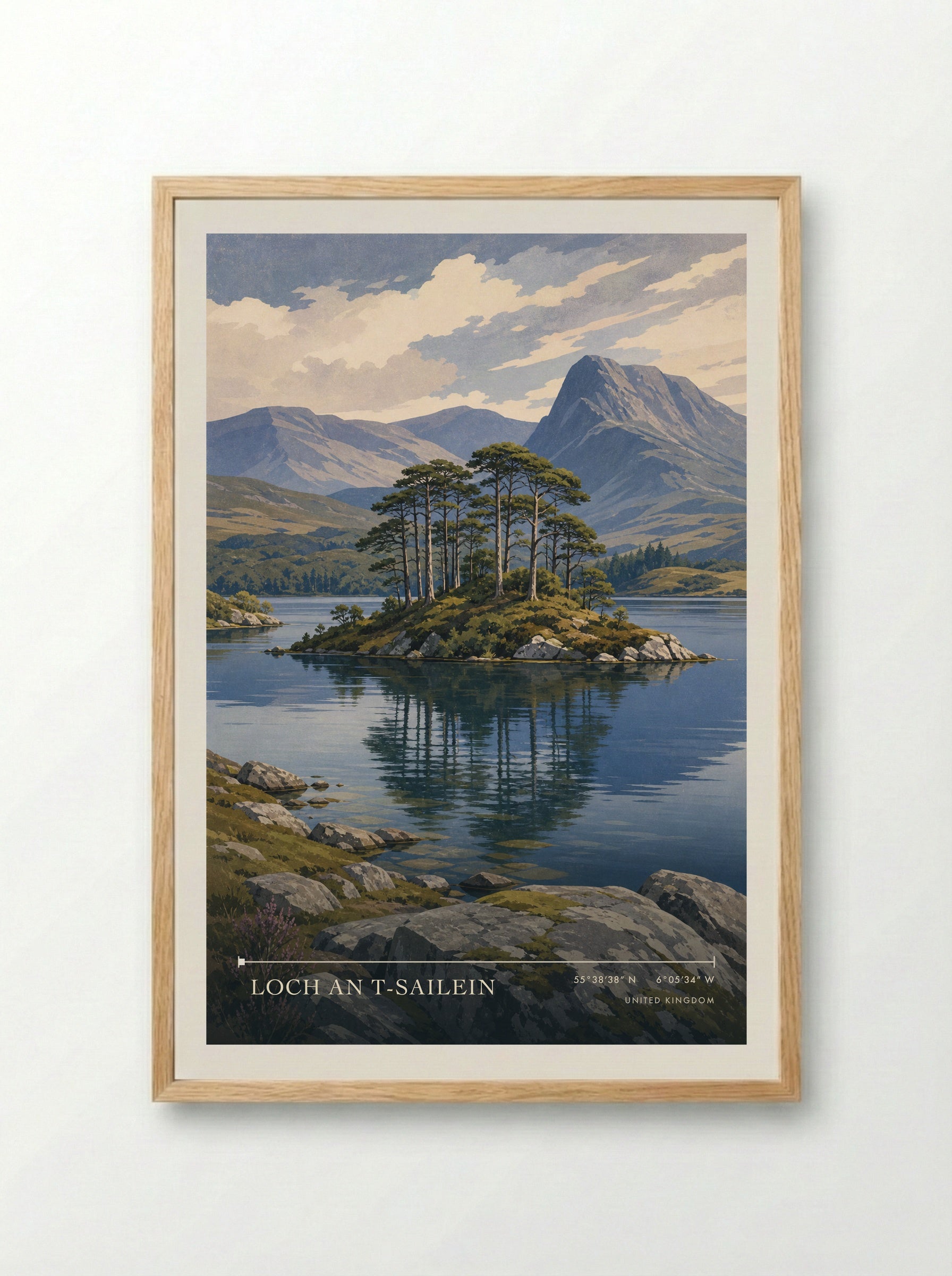 Loch an t-Sailein United Kingdom Travel Poster - Framed Print Wood