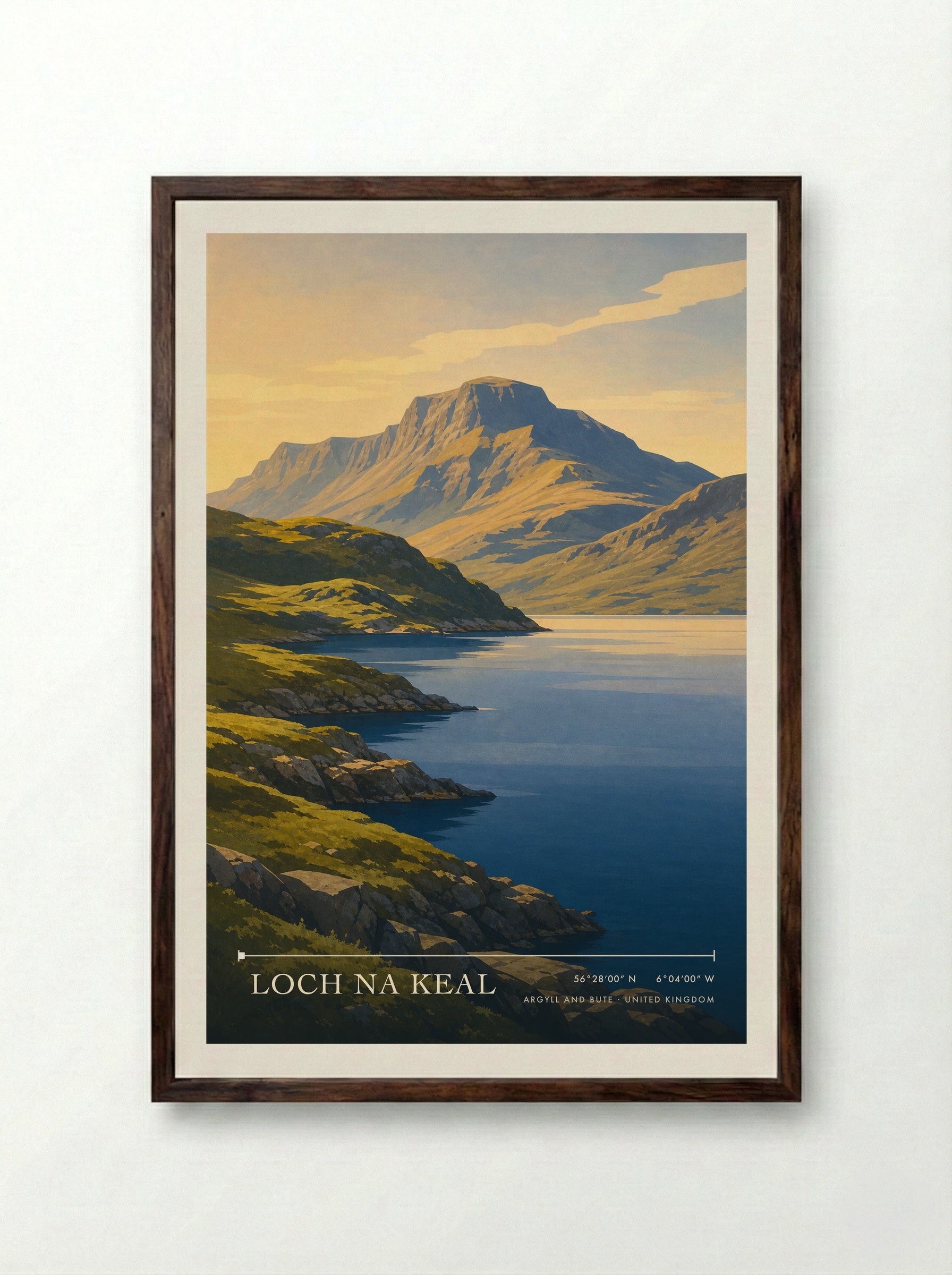 Loch na Keal Argyll and Bute United Kingdom Travel Poster - Framed Print Dark Wood