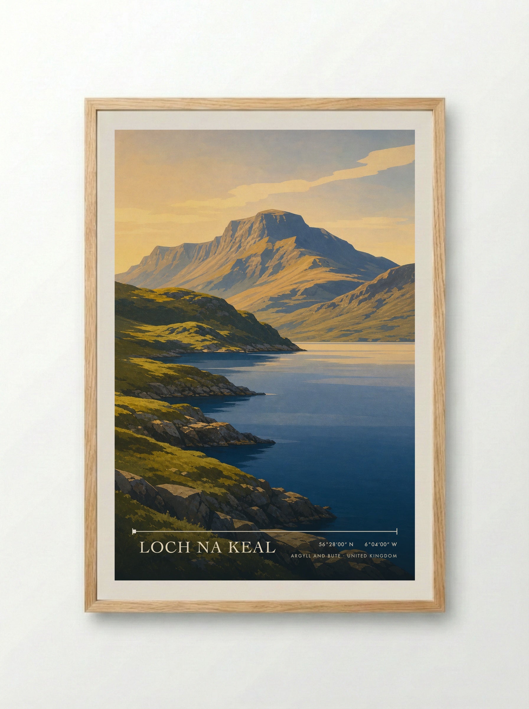Loch na Keal Argyll and Bute United Kingdom Travel Poster - Framed Print Wood
