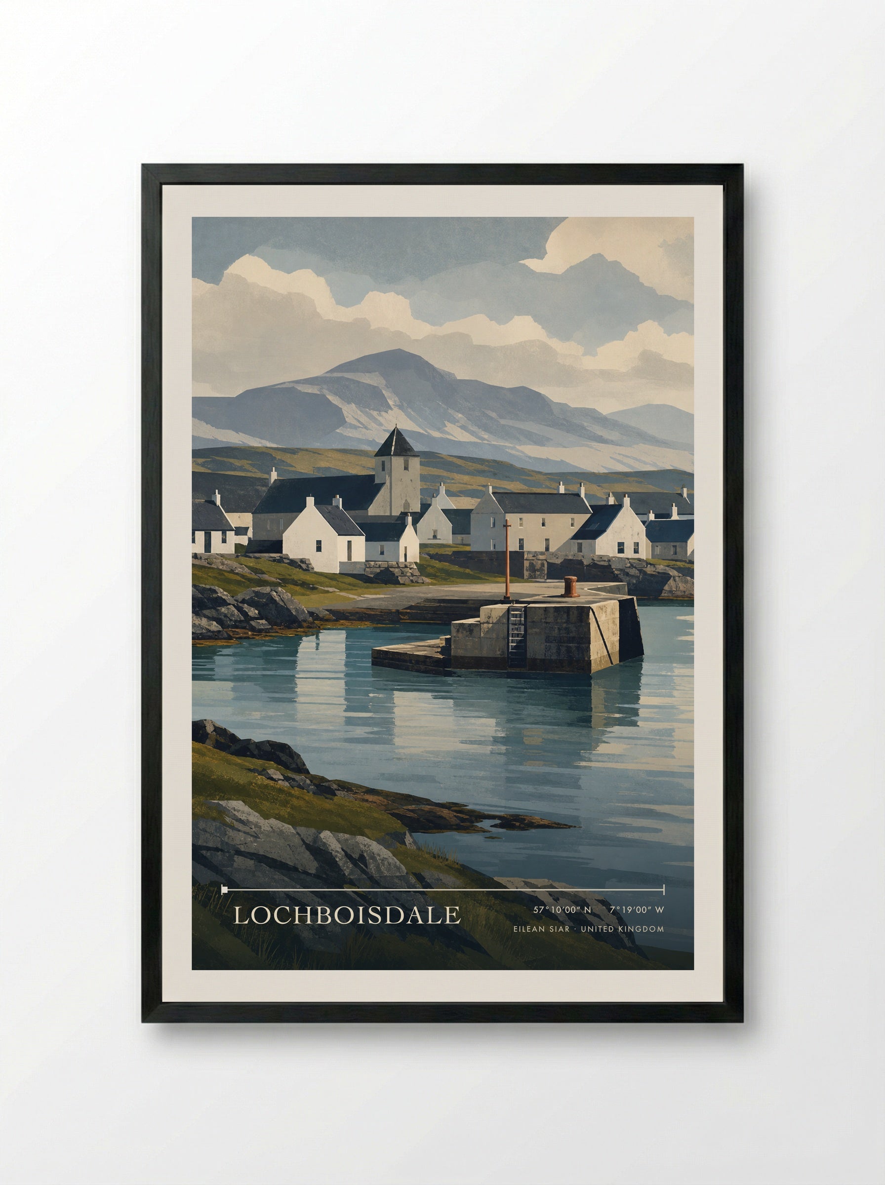 Lochboisdale Eilean Siar United Kingdom Travel Poster - Framed Print Black