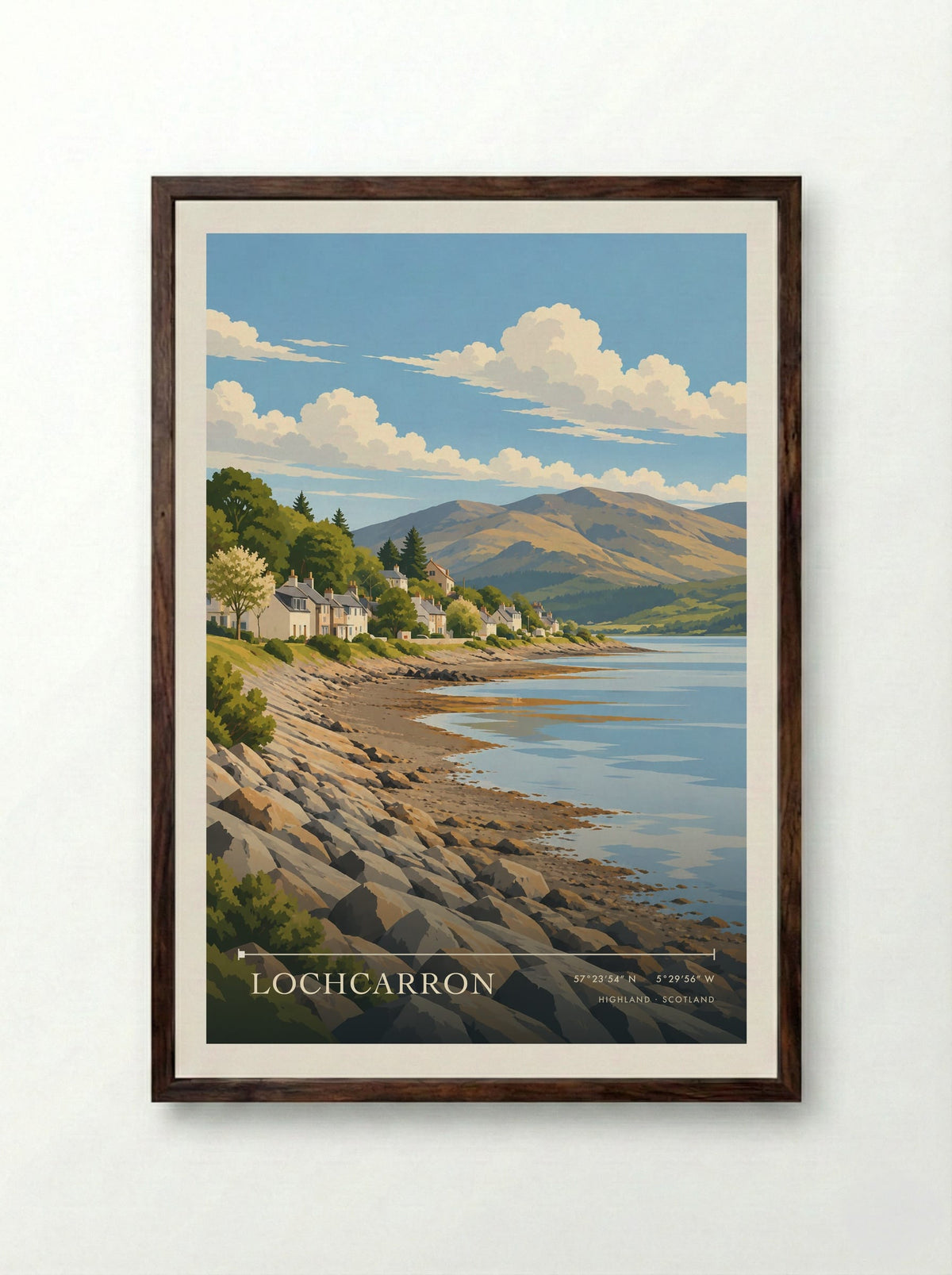 Lochcarron, Highland | Travel Poster - Framed Print Dark Wood