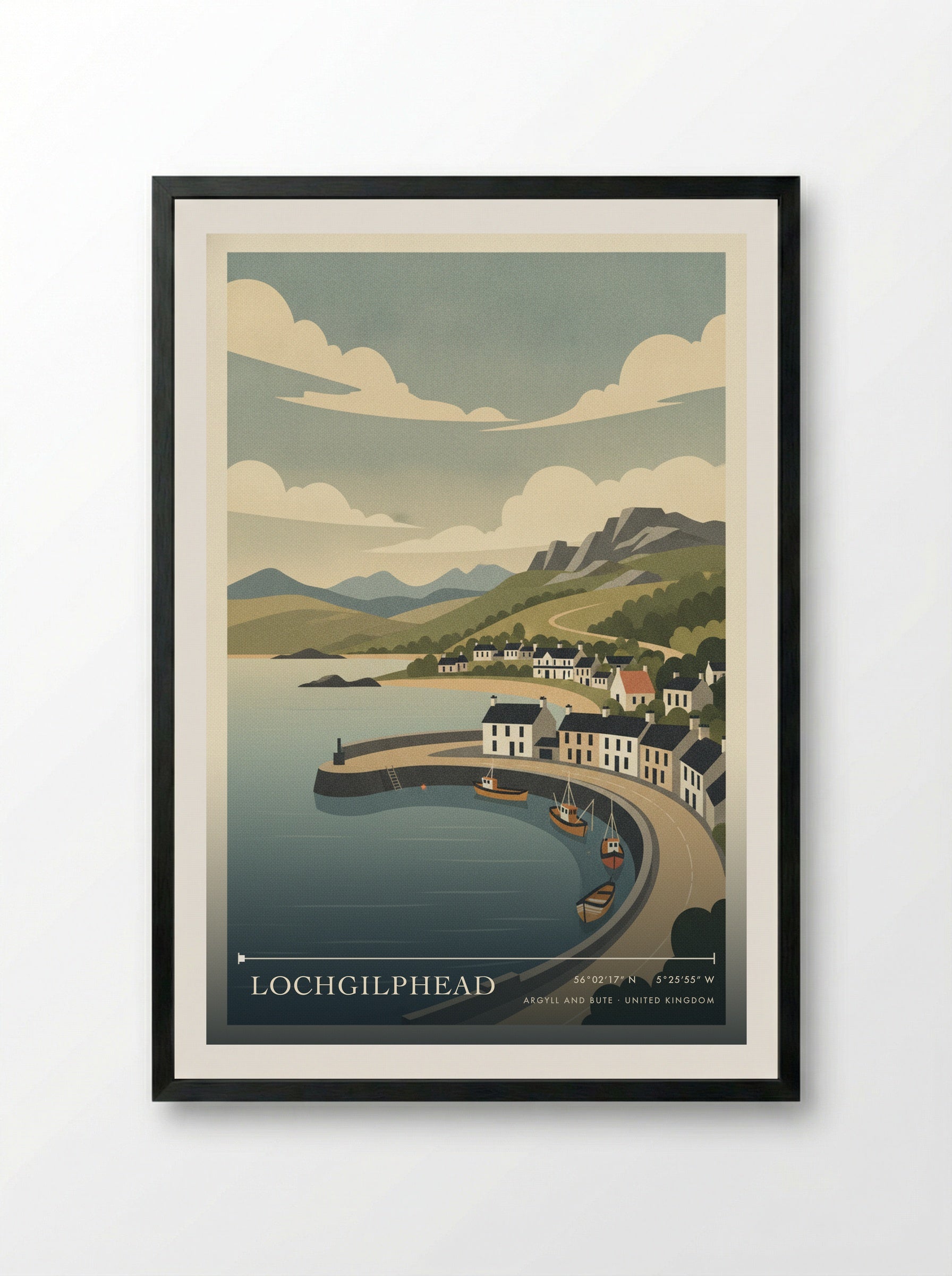 Lochgilphead Argyll and Bute United Kingdom Travel Poster - Framed Print Black