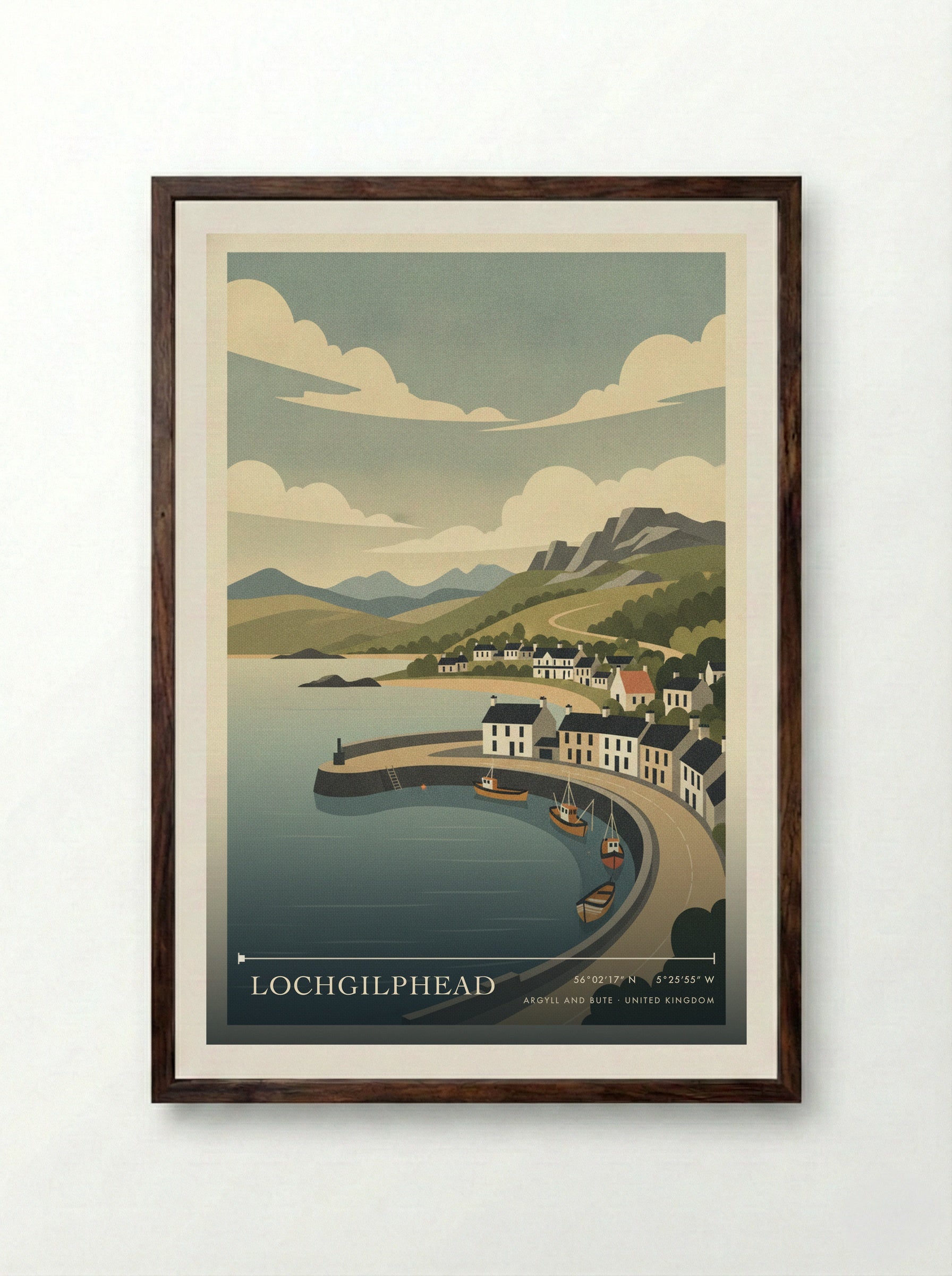 Lochgilphead Argyll and Bute United Kingdom Travel Poster - Framed Print Dark Wood