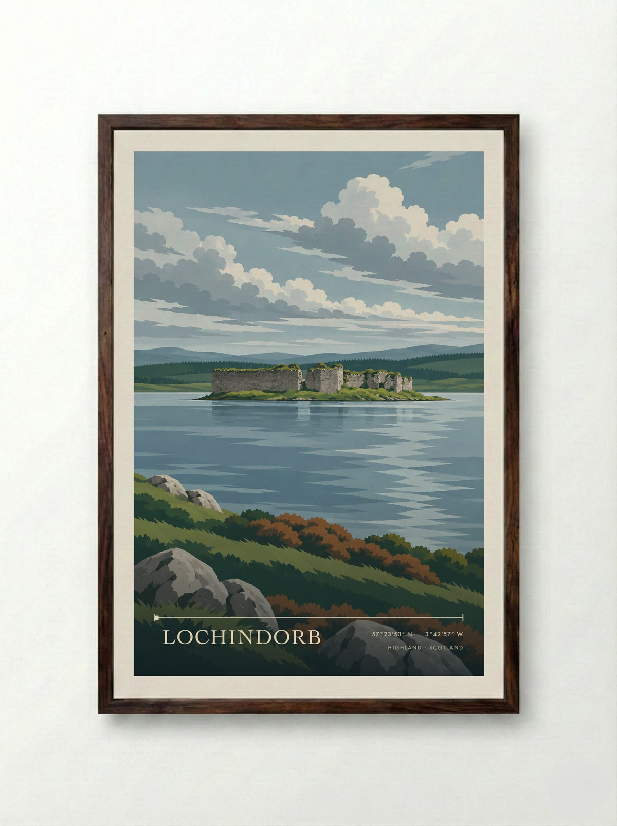 Lochindorb, Highland | Travel Poster - Framed Print Dark Wood