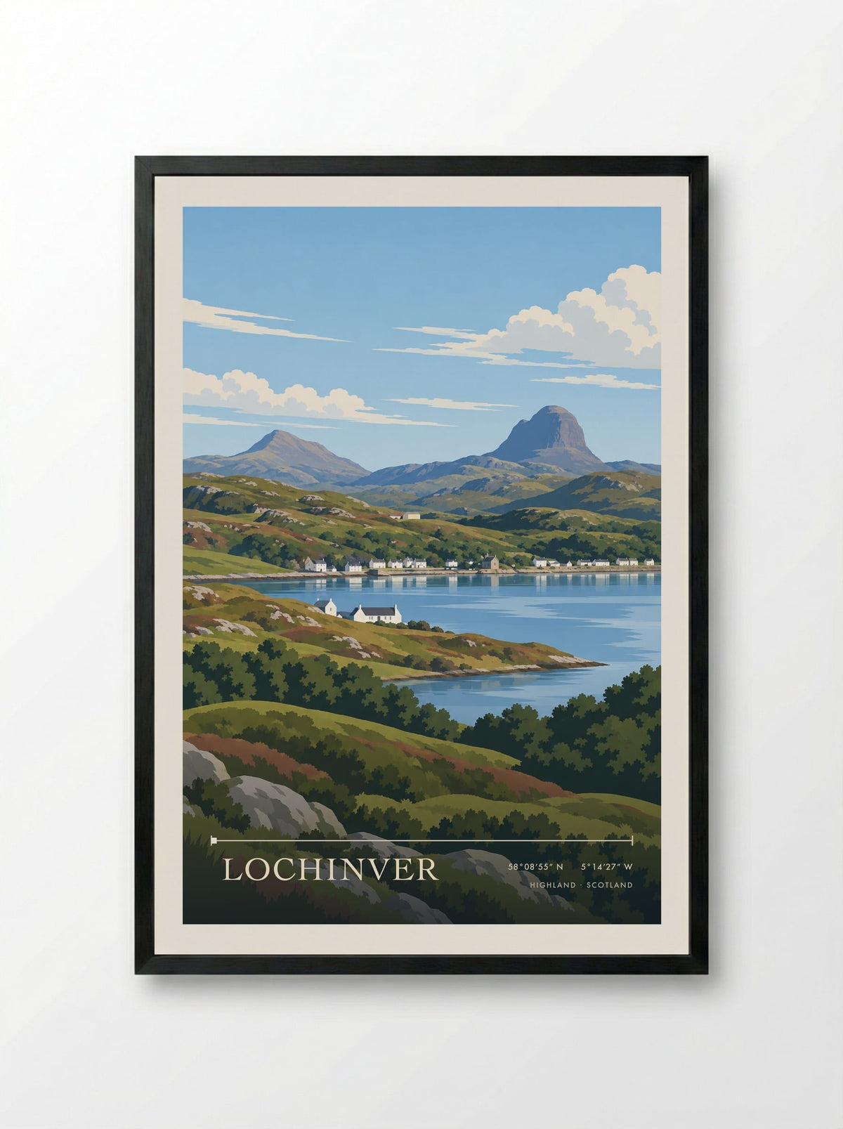Lochinver, Highland | Travel Poster - Framed Print Black
