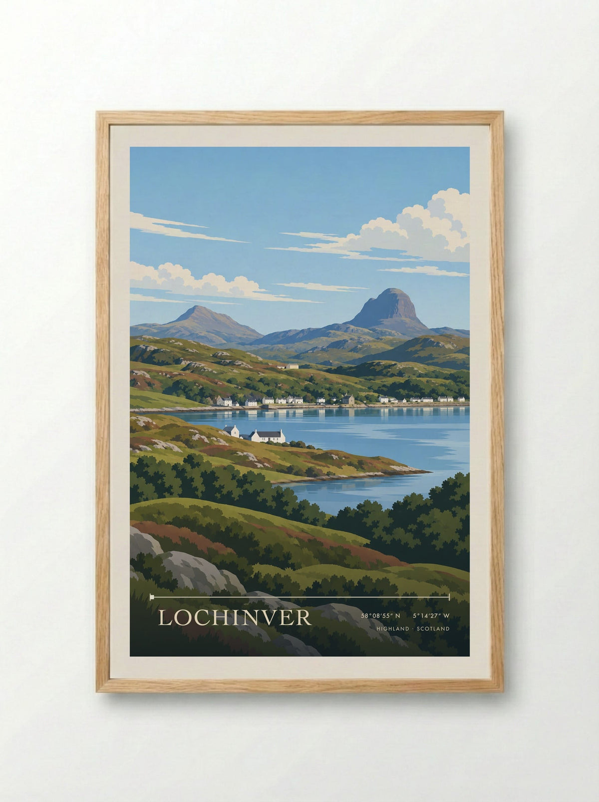 Lochinver, Highland | Travel Poster - Framed Print Wood