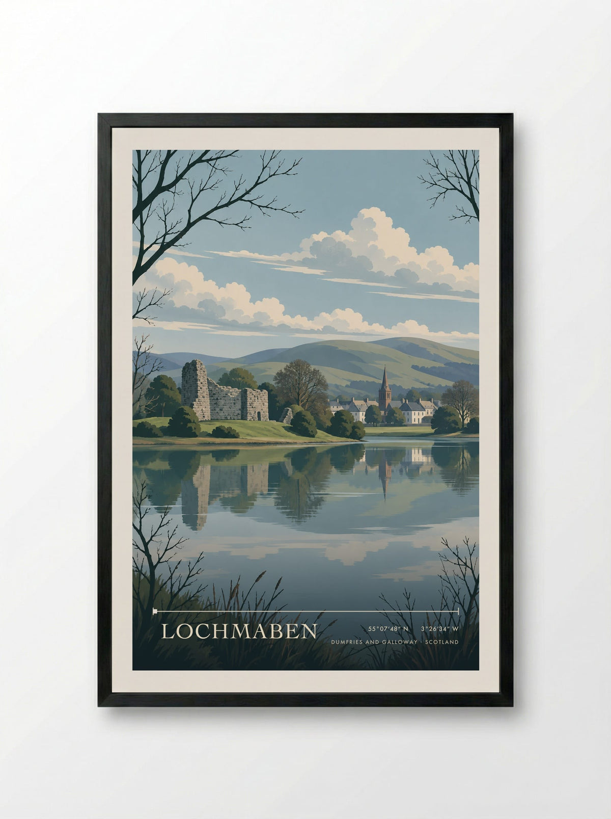 Lochmaben, Dumfries and Galloway | Travel Poster - Framed Print Black