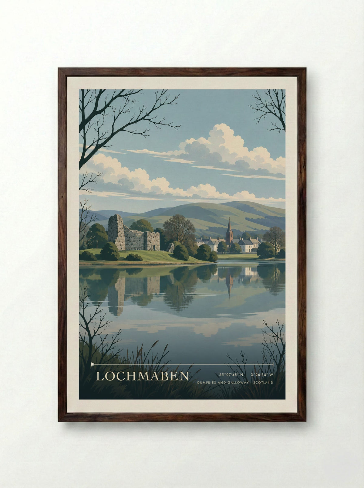 Lochmaben, Dumfries and Galloway | Travel Poster - Framed Print Dark Wood