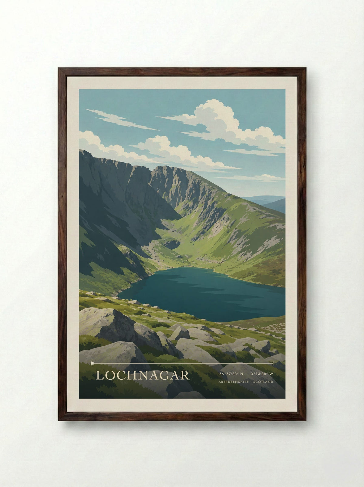 Lochnagar, Aberdeenshire | Travel Poster - Framed Print Dark Wood