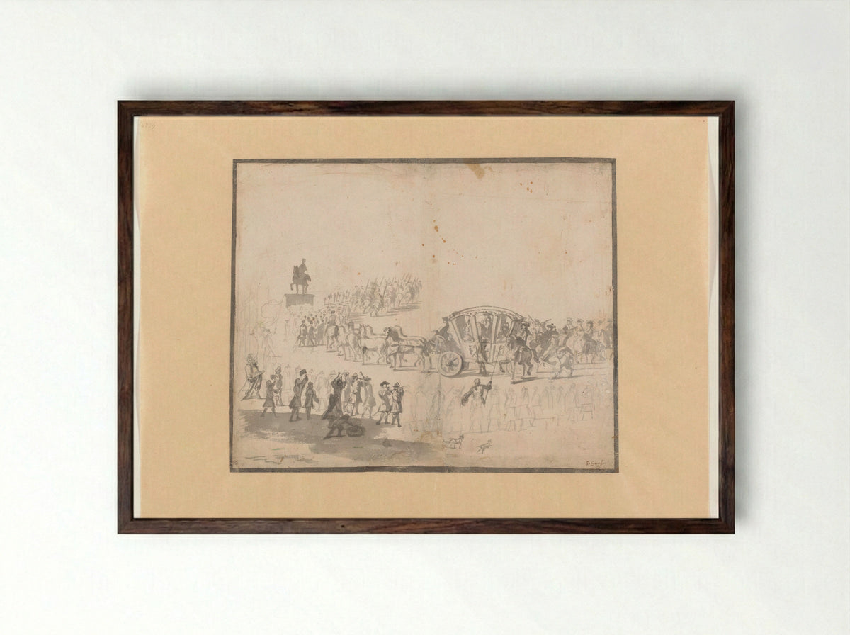 Lodewijk XIV in een rijtuig te Parijs - Barent Gael - Framed Print Dark Wood