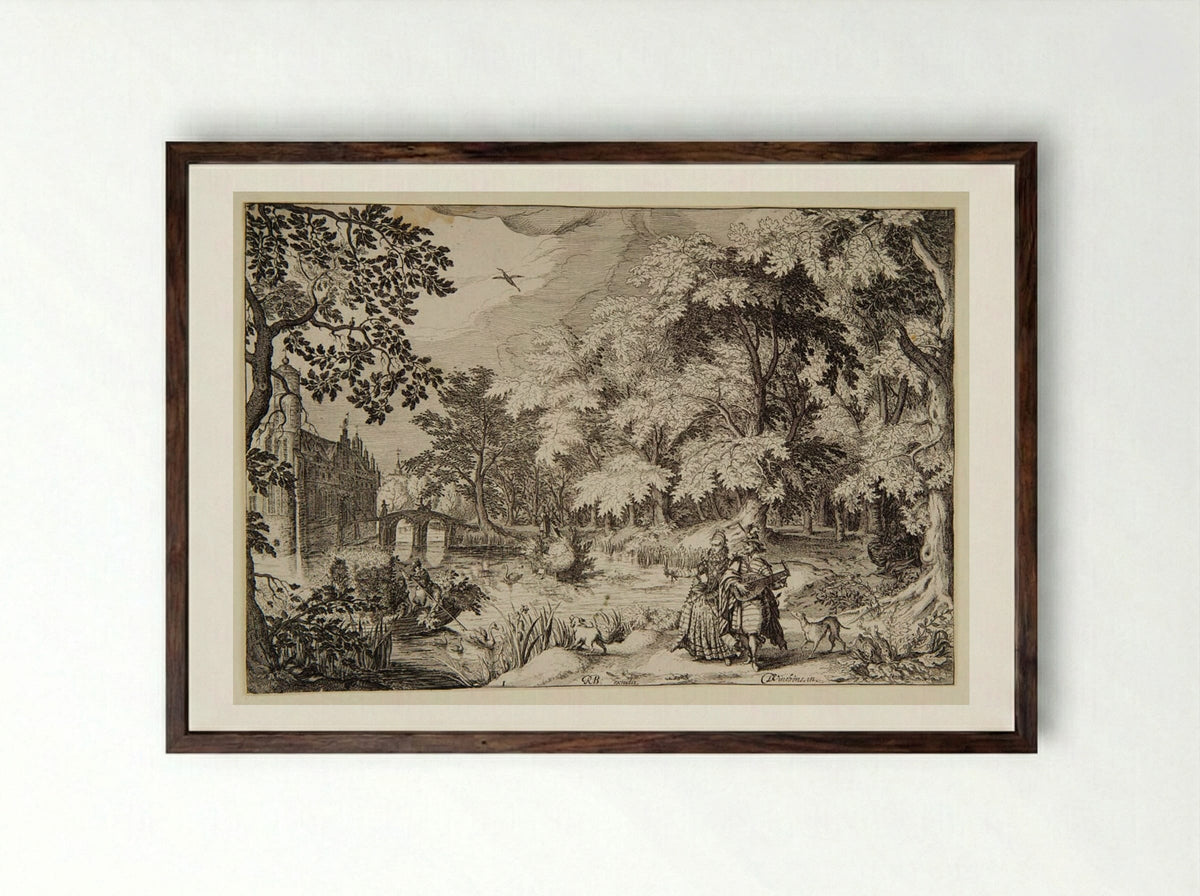 Loenersloot Castle - Simon Frisius - Framed Print Dark Wood
