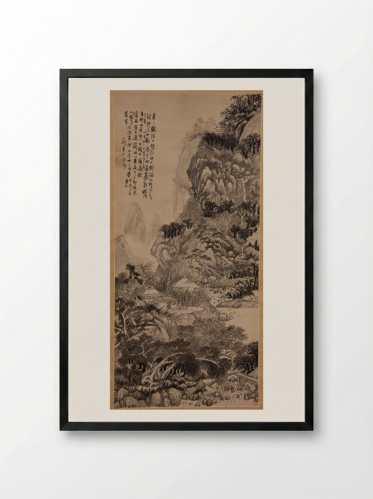 Lofty Recluse in Autumn Mountains - Wang Duo - Framed Print Black