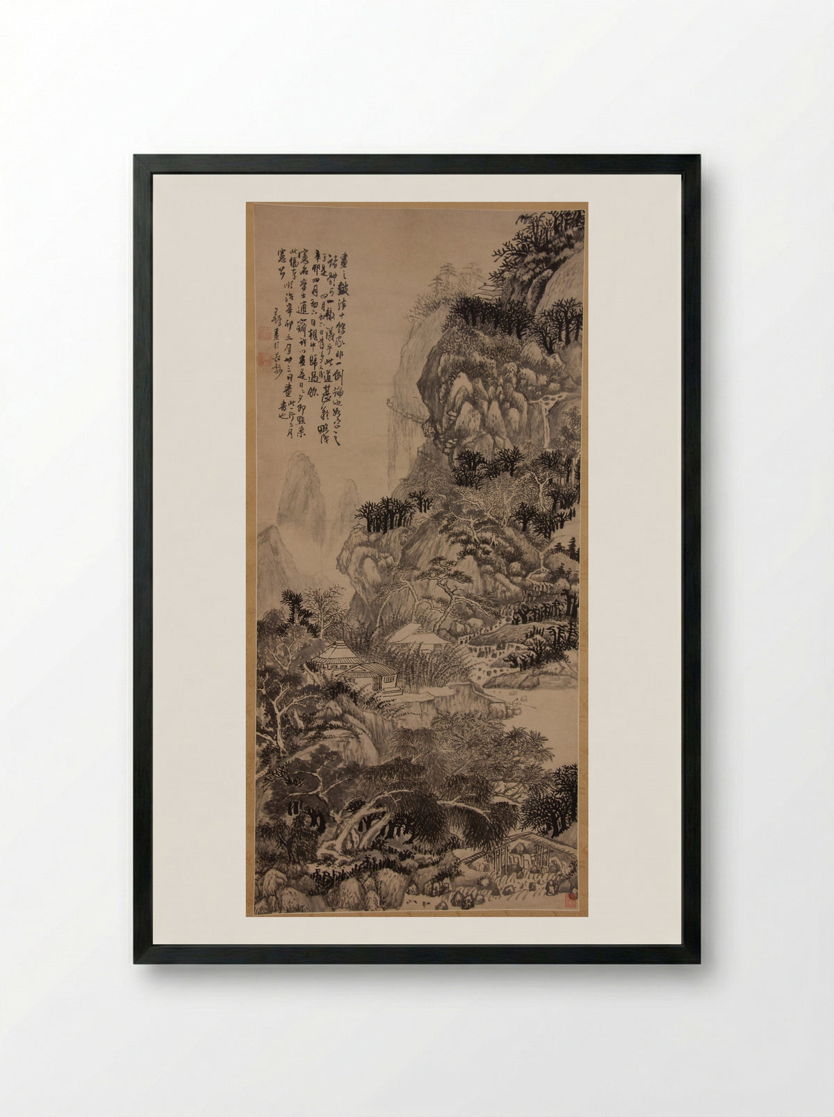 Lofty Recluse in Autumn Mountains - Wang Duo - Framed Print Black