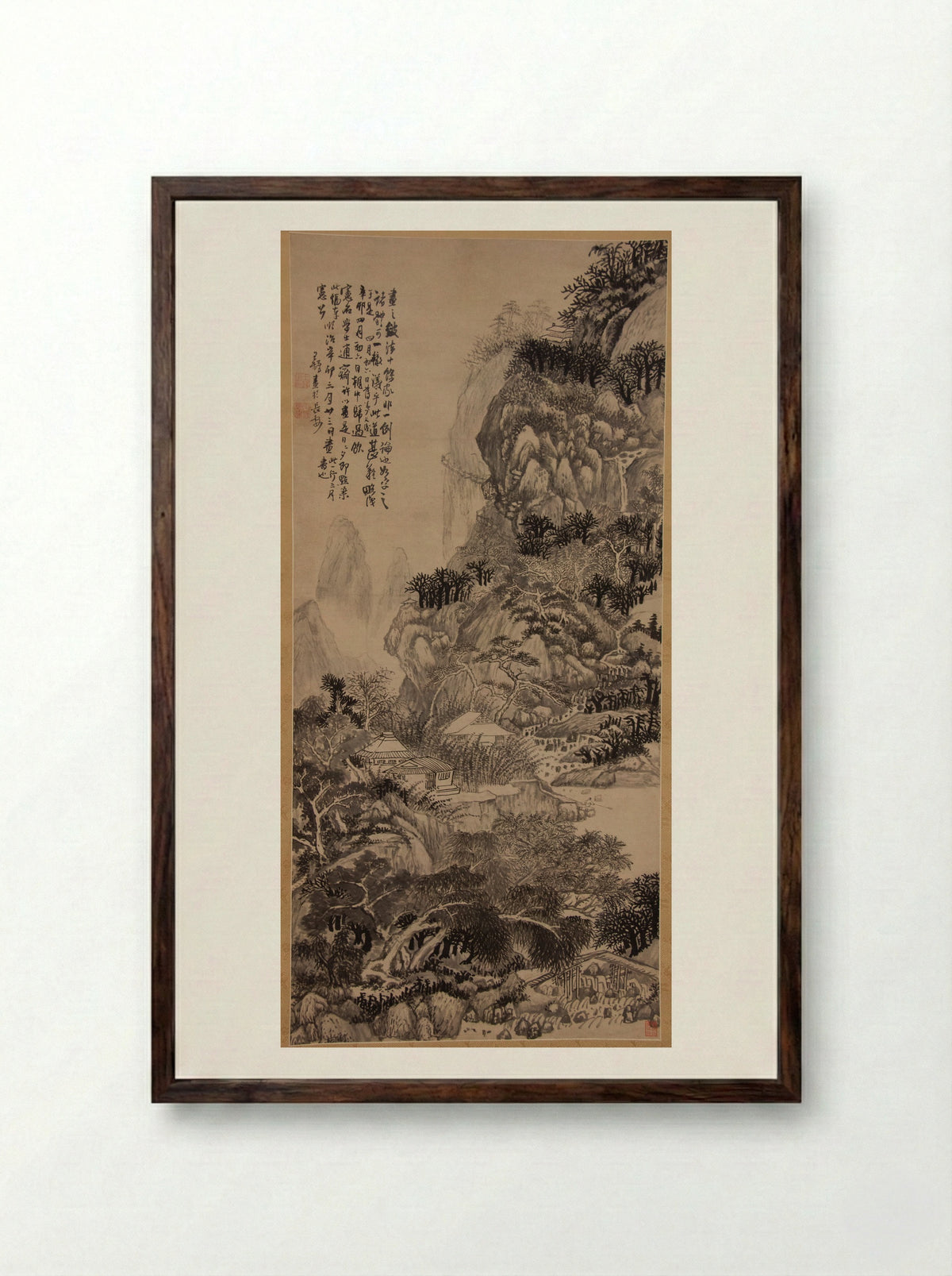 Lofty Recluse in Autumn Mountains - Wang Duo - Framed Print Dark Wood