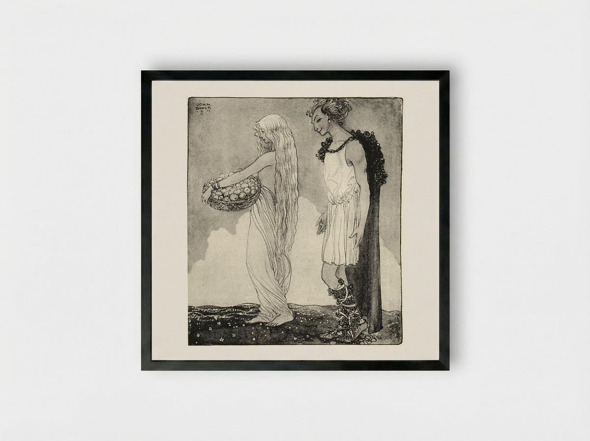 Loki and Idun - John Bauer - Framed Print Black