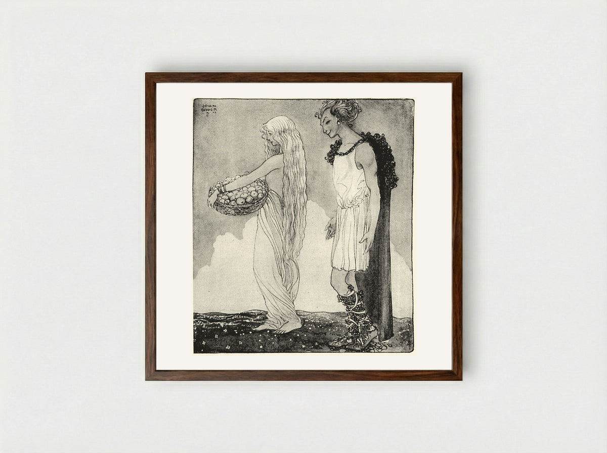 Loki and Idun - John Bauer - Framed Print Dark Wood